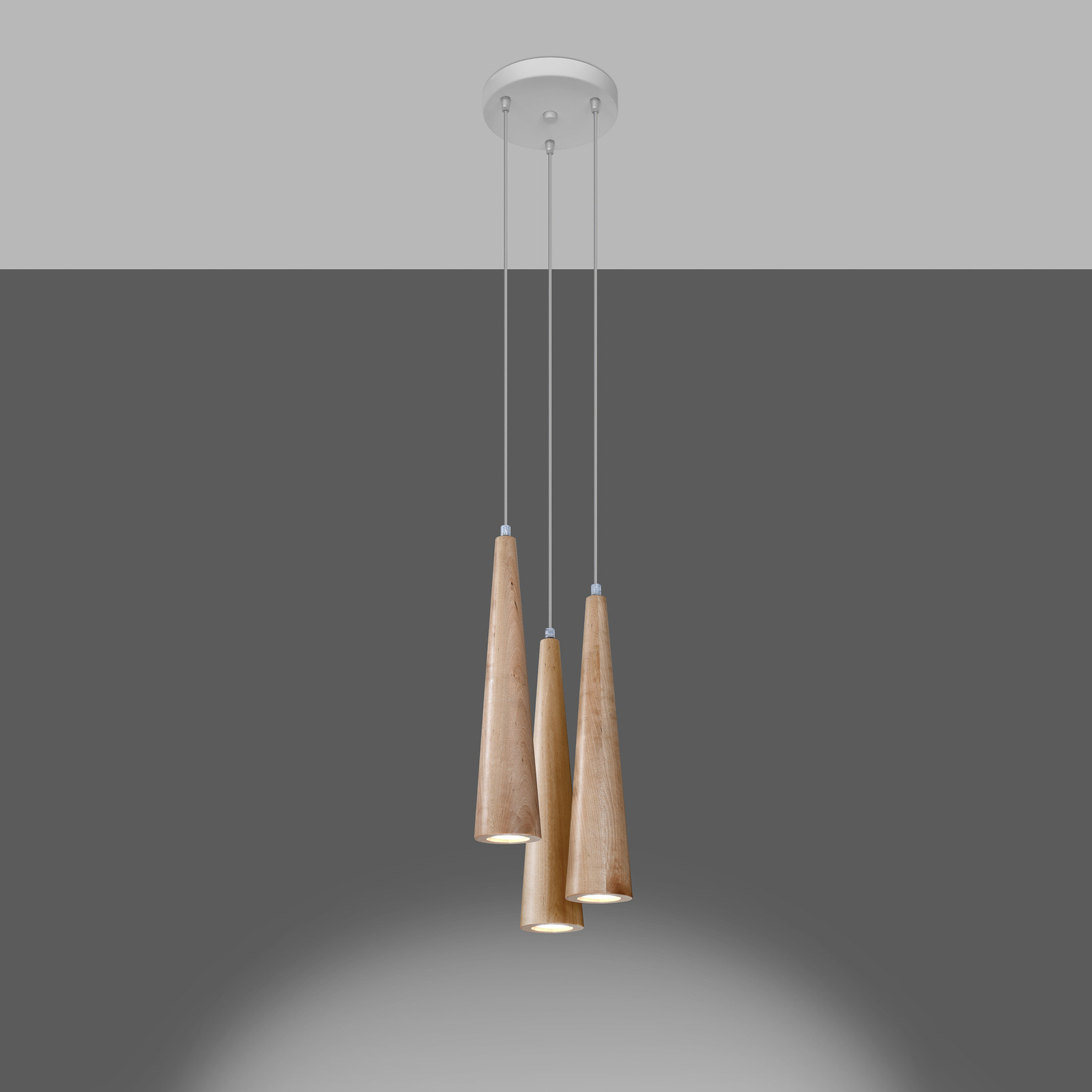 Envostar Peach Puff hanging light cone wood 3-bulb