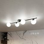 Candeeiro de teto Glassy, 4 luzes, linear, preto/opal