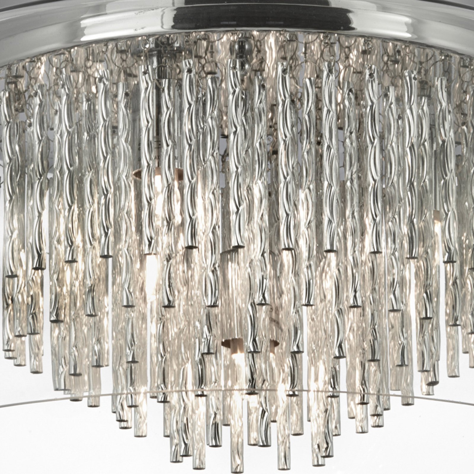 Curva glass ceiling light with aluminium spirals