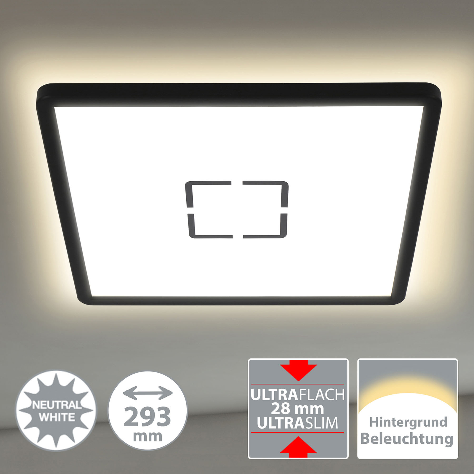 LED-Deckenlampe Free, 29 x 29 cm, schwarz