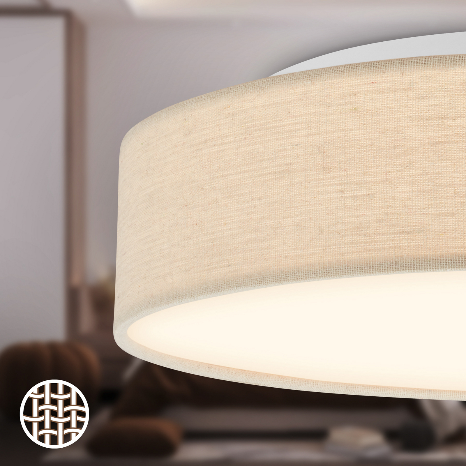 Plafón LED Duck, beige, Ø 38 cm, tela, 3000 K Plafón LED Duck, beige, Ø 38 cm, tela, 3000 K
