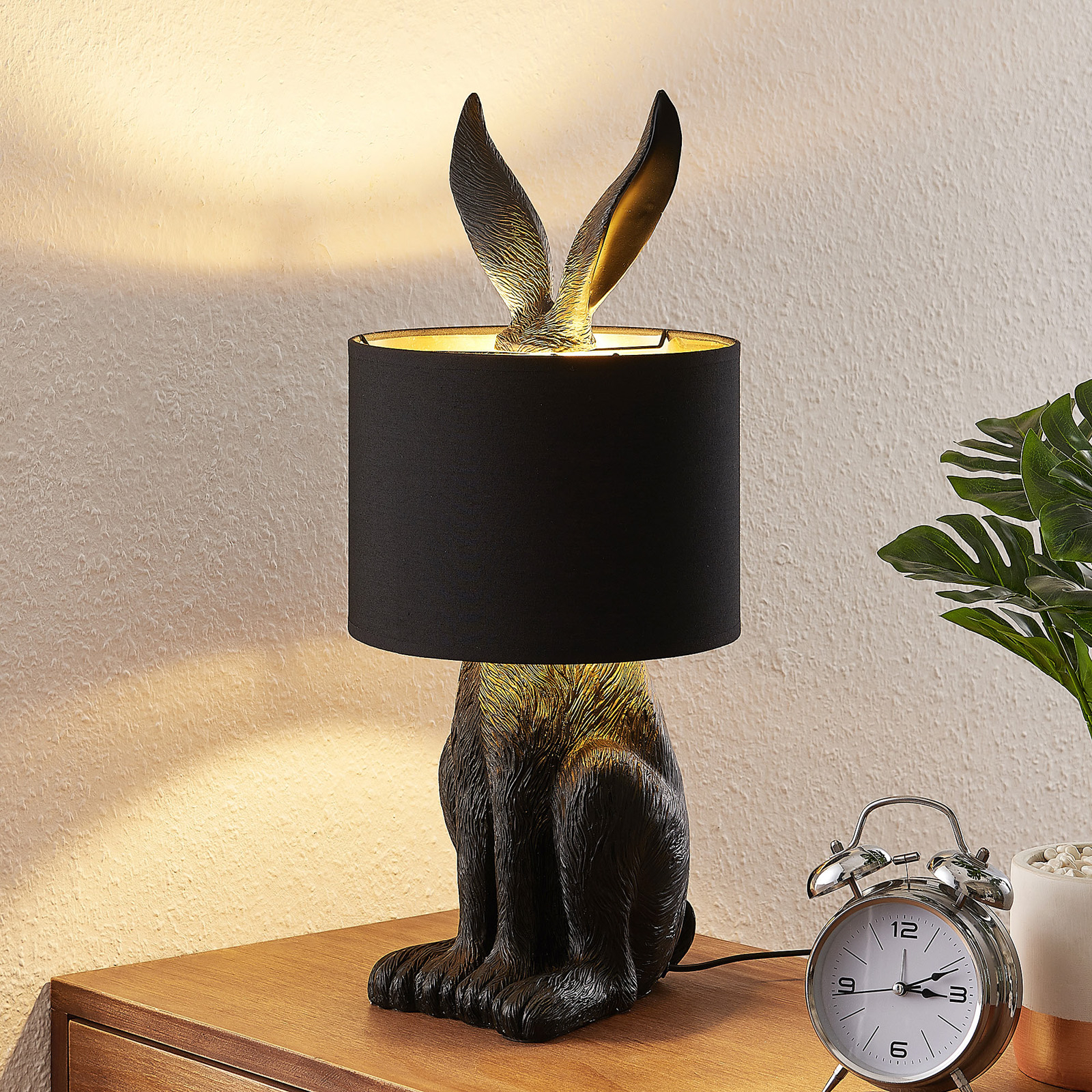 Lindby Lorentina, tekstil-bordlampe, kanin, svart
