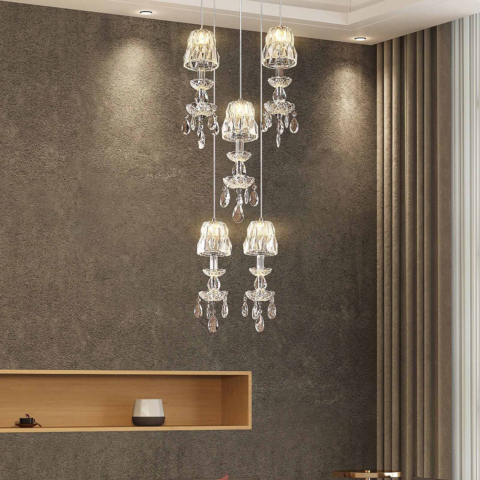 Lucande Yasanie lampă LED 5 becuri rotundă - Camera de zi / sufragerie - modern - clar crom - Cristal