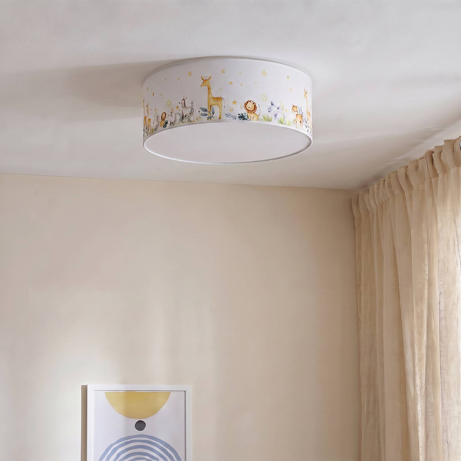 Lampa sufitowa dla dzieci „Kids Print”, kolorowa/biała, Ø 50 cm, z tkaniny