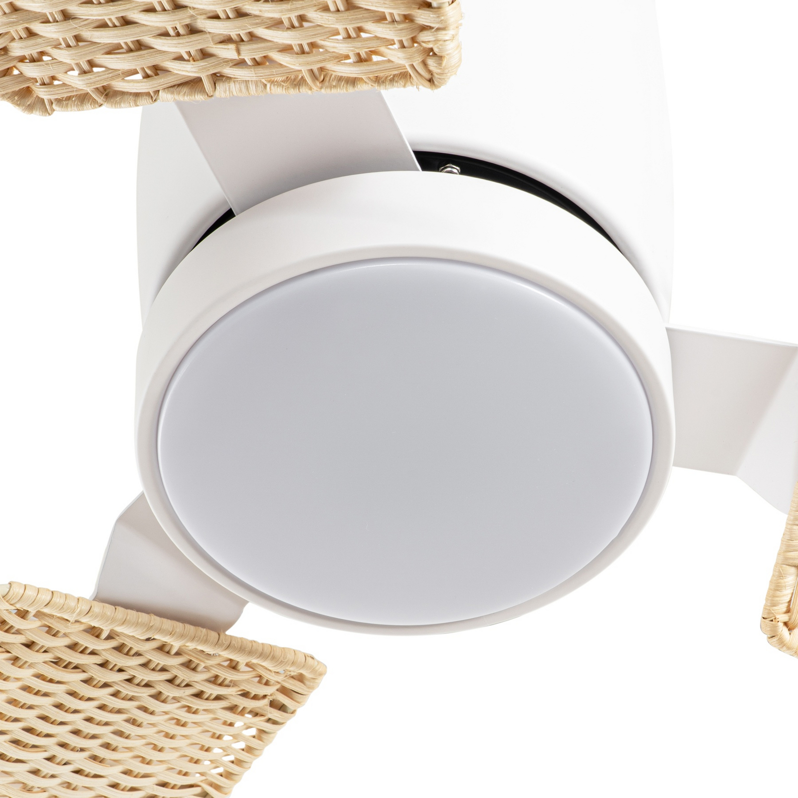 Ventilatore da soffitto LED Faipari con luce, bianco/rattan, 132 cm, DC - Ventilatore da soffitto LED Faipari con luce, bianco/rattan, 132 cm, DC -