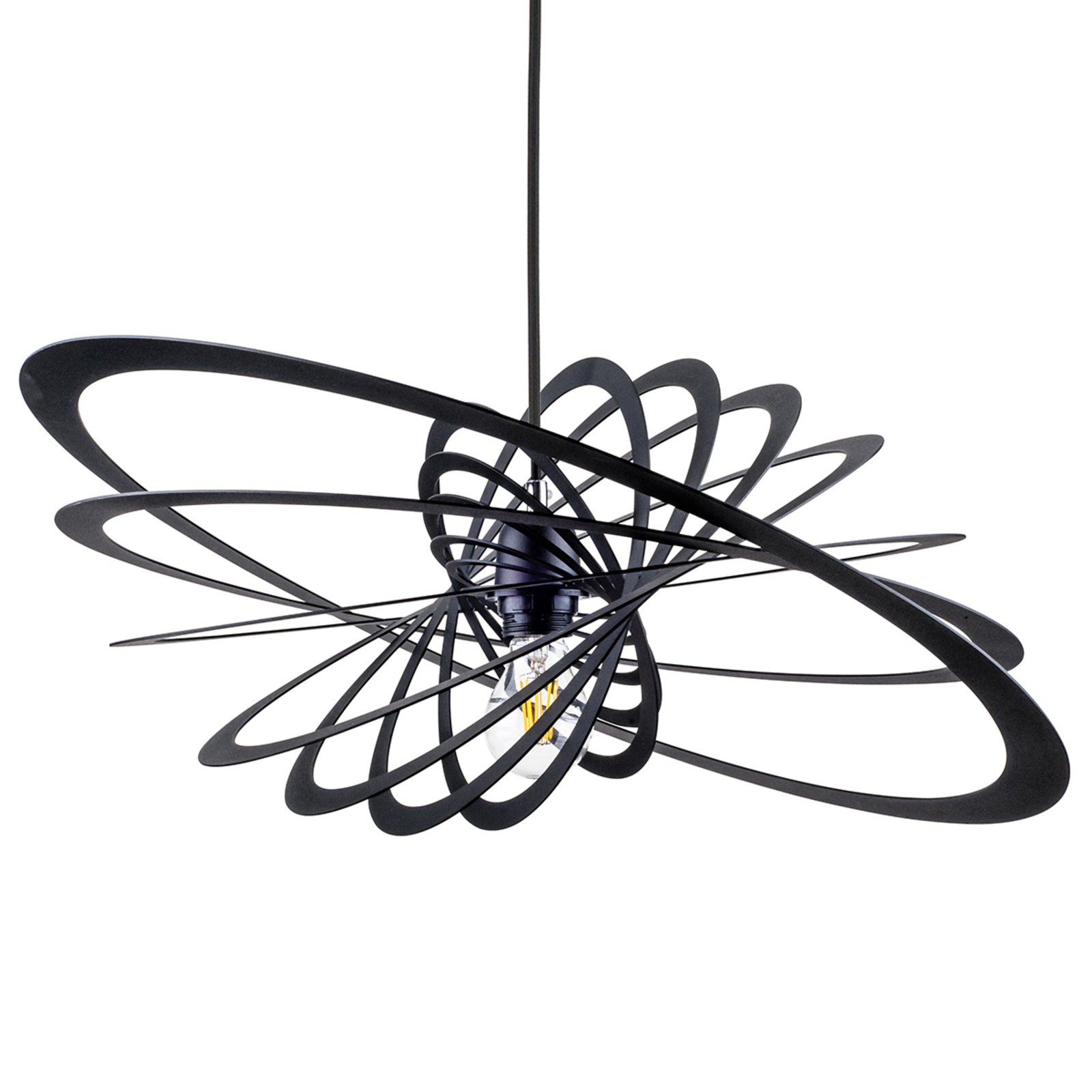 Planet pendant light, circular rings, black