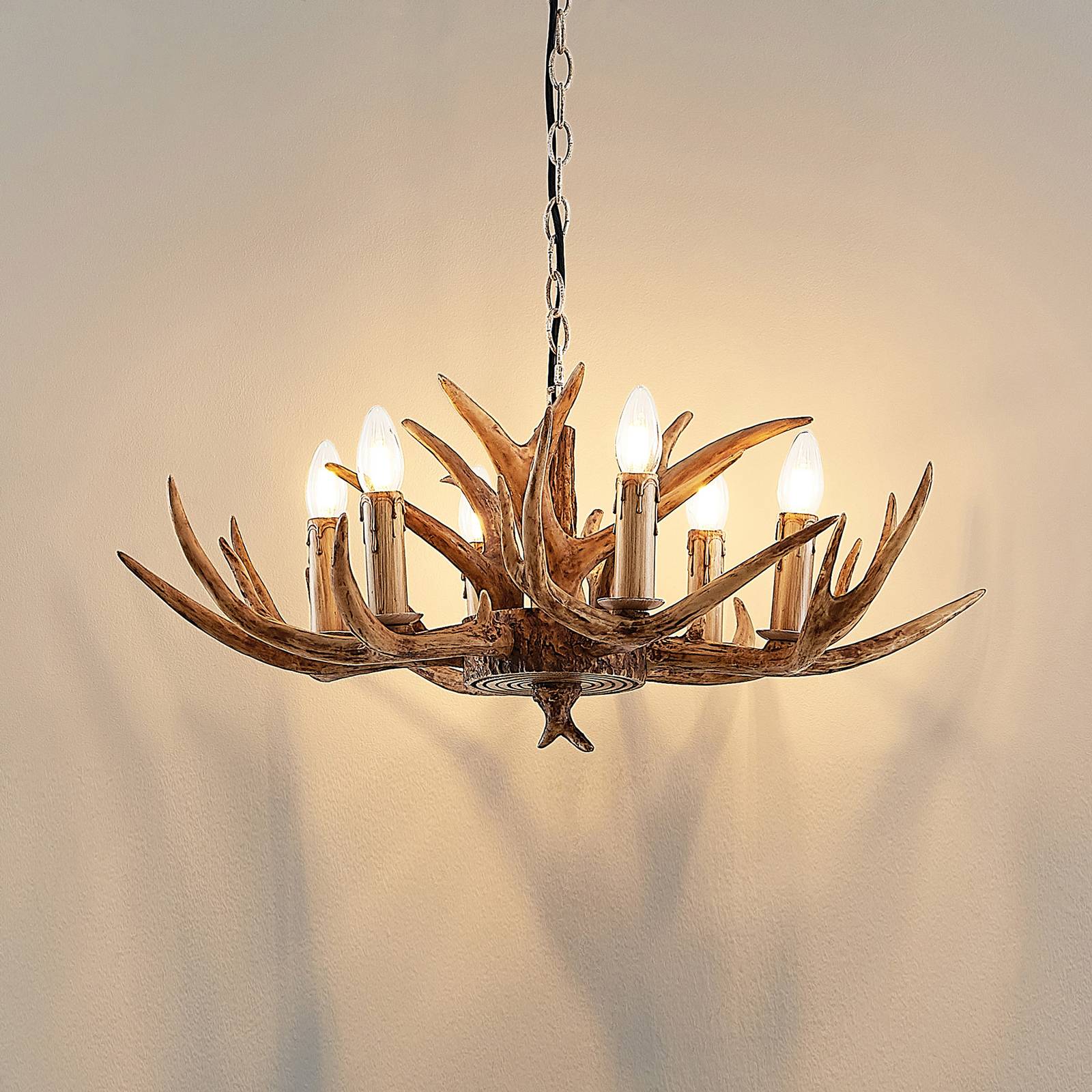 Lampa wisząca Lindby Tejask, poroże, 6-punktowa, 70 cm, tworzywo sztuczne