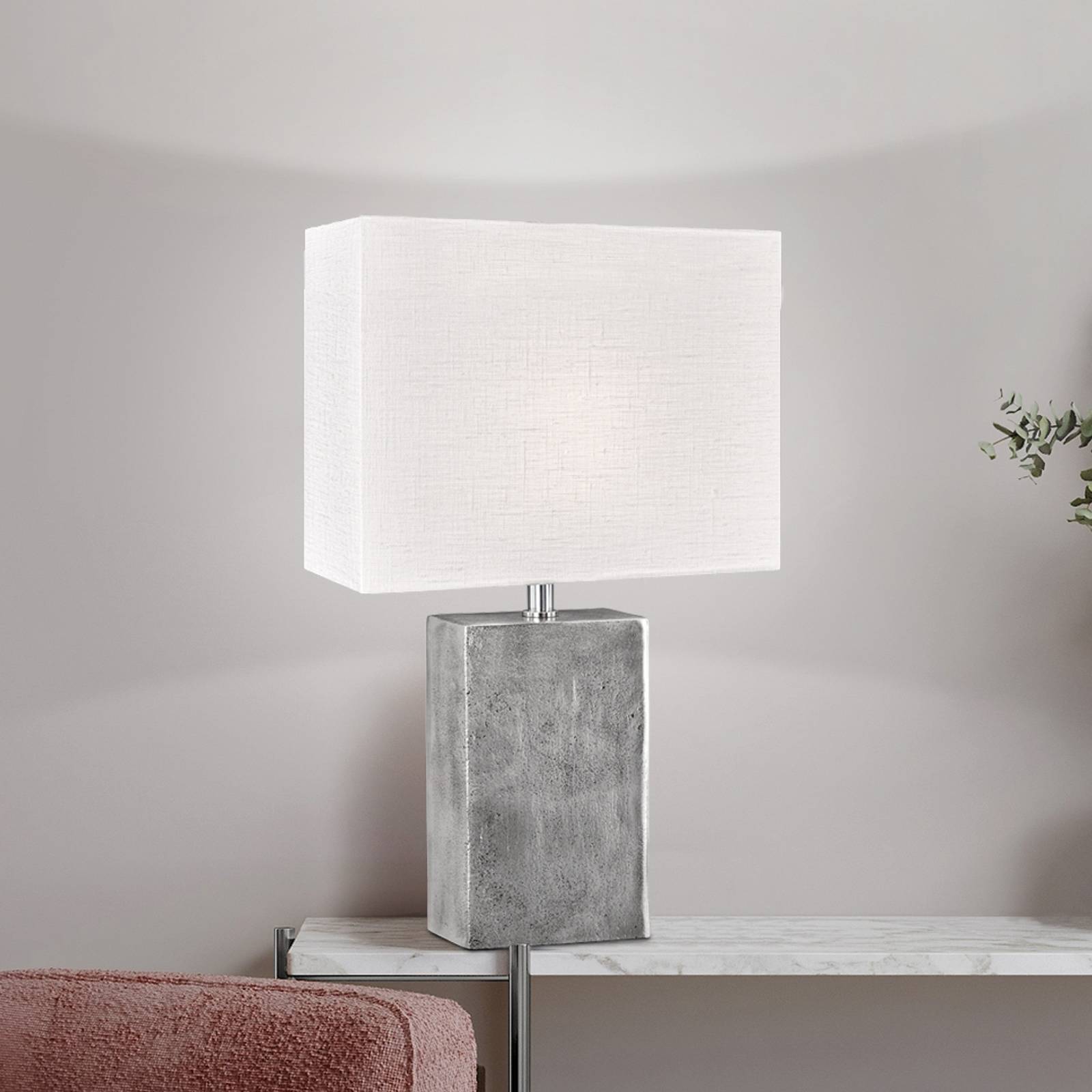 FISCHER & HONSEL Stolní lampa Amiens, bílá/nikl, výška 50 cm, plátno/kov