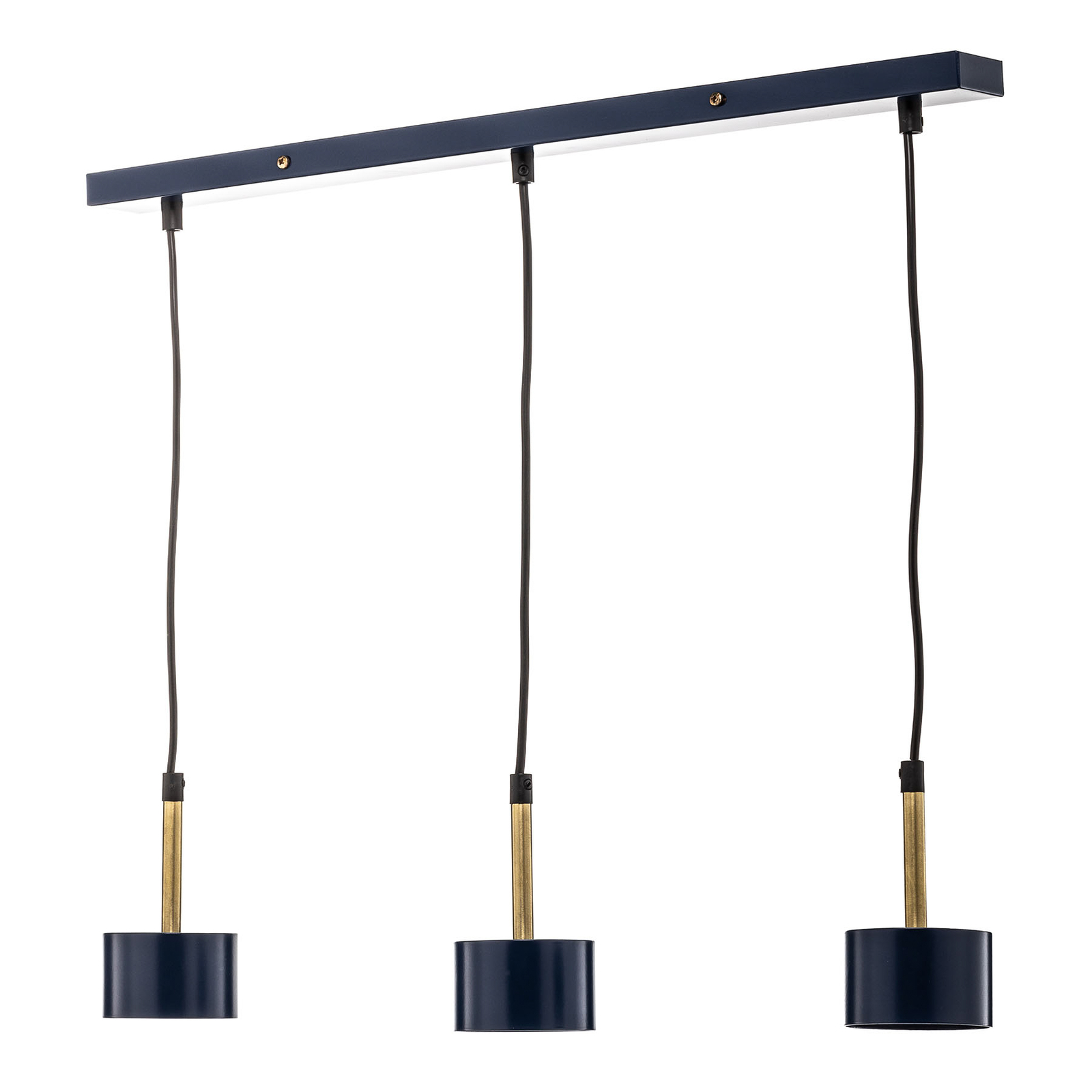 Arena hanging light long three-bulb, blue and gold