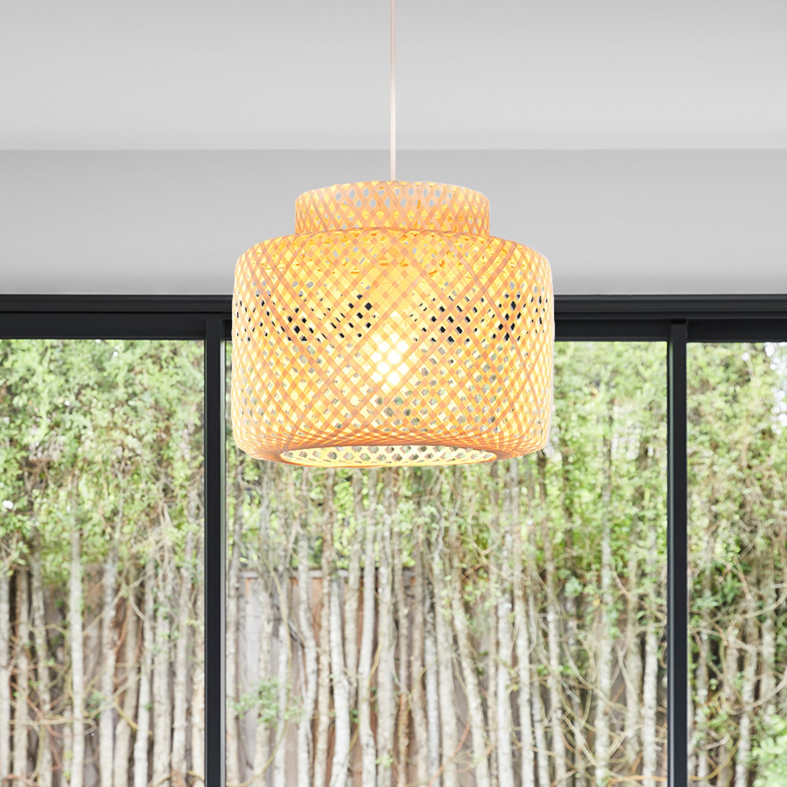 Makassar pendant light, bamboo, Ø 30 cm, bamboo