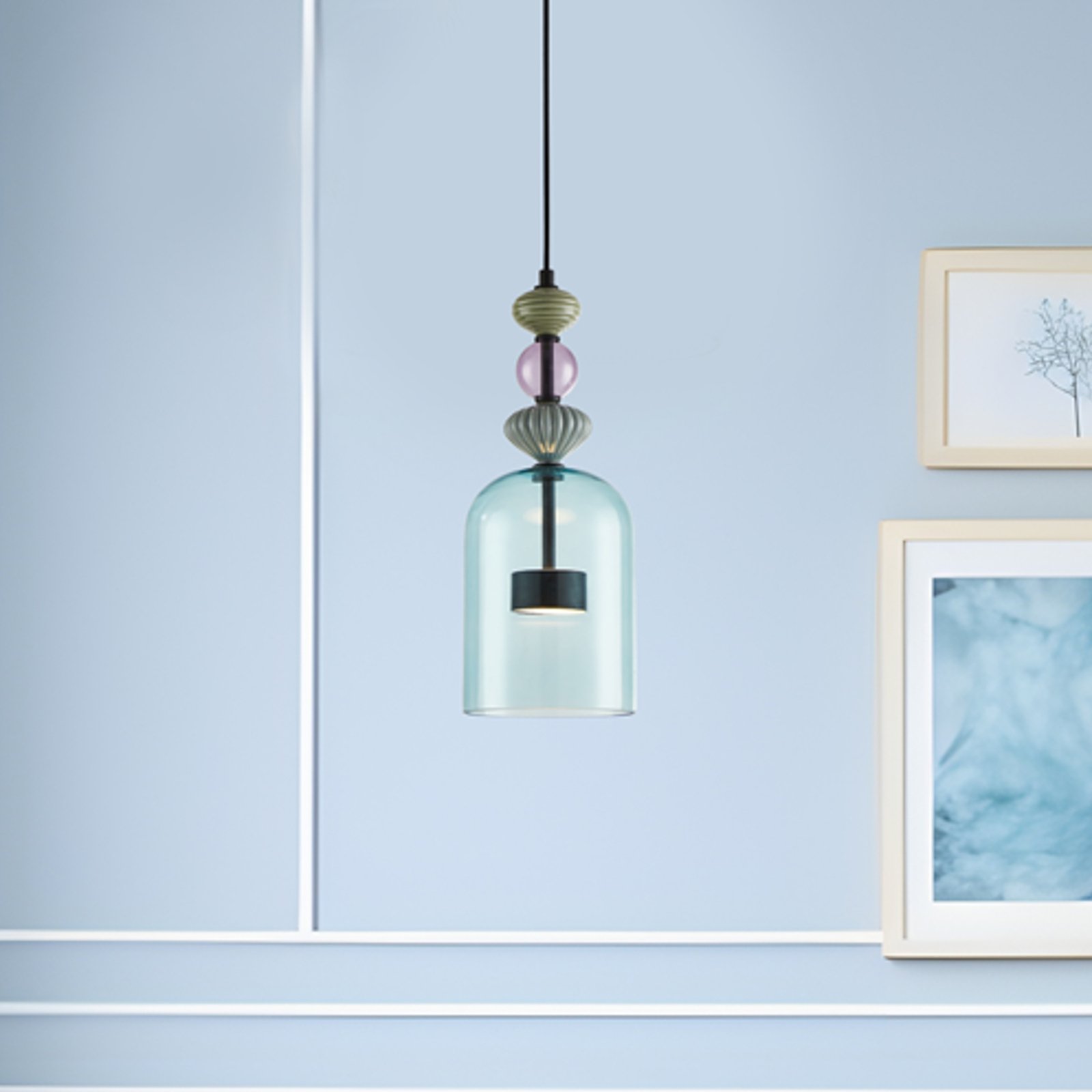 LED hanging light Arte, glass lampshade, blue, Ø 16 cm, 12 W