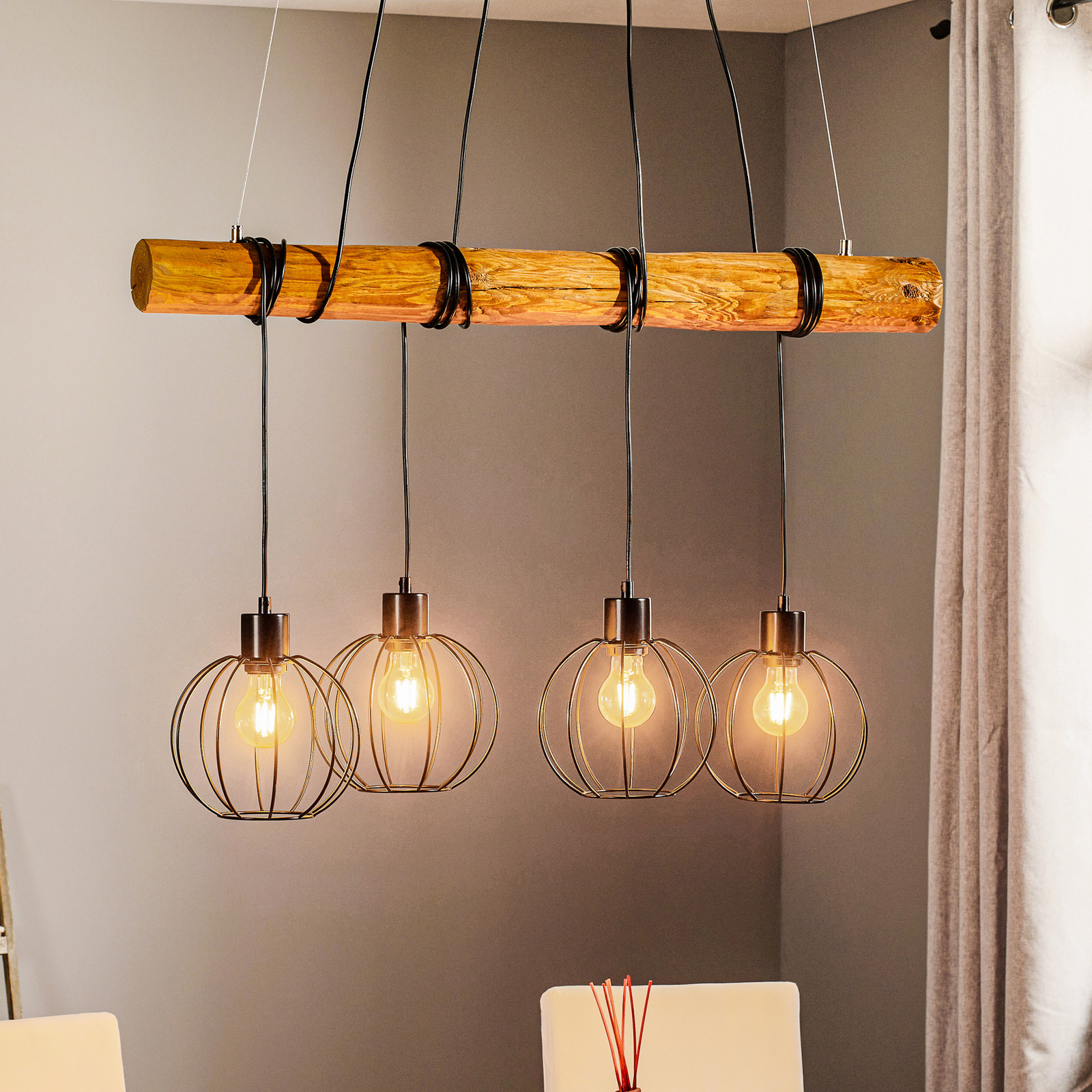 Hanglamp Karou, 4-lamps, bruin gebeitst