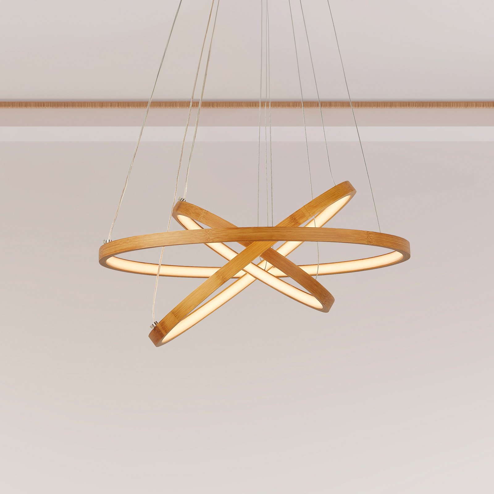 Suspension LED Eternity, doré, bambou, Ø 50 cm