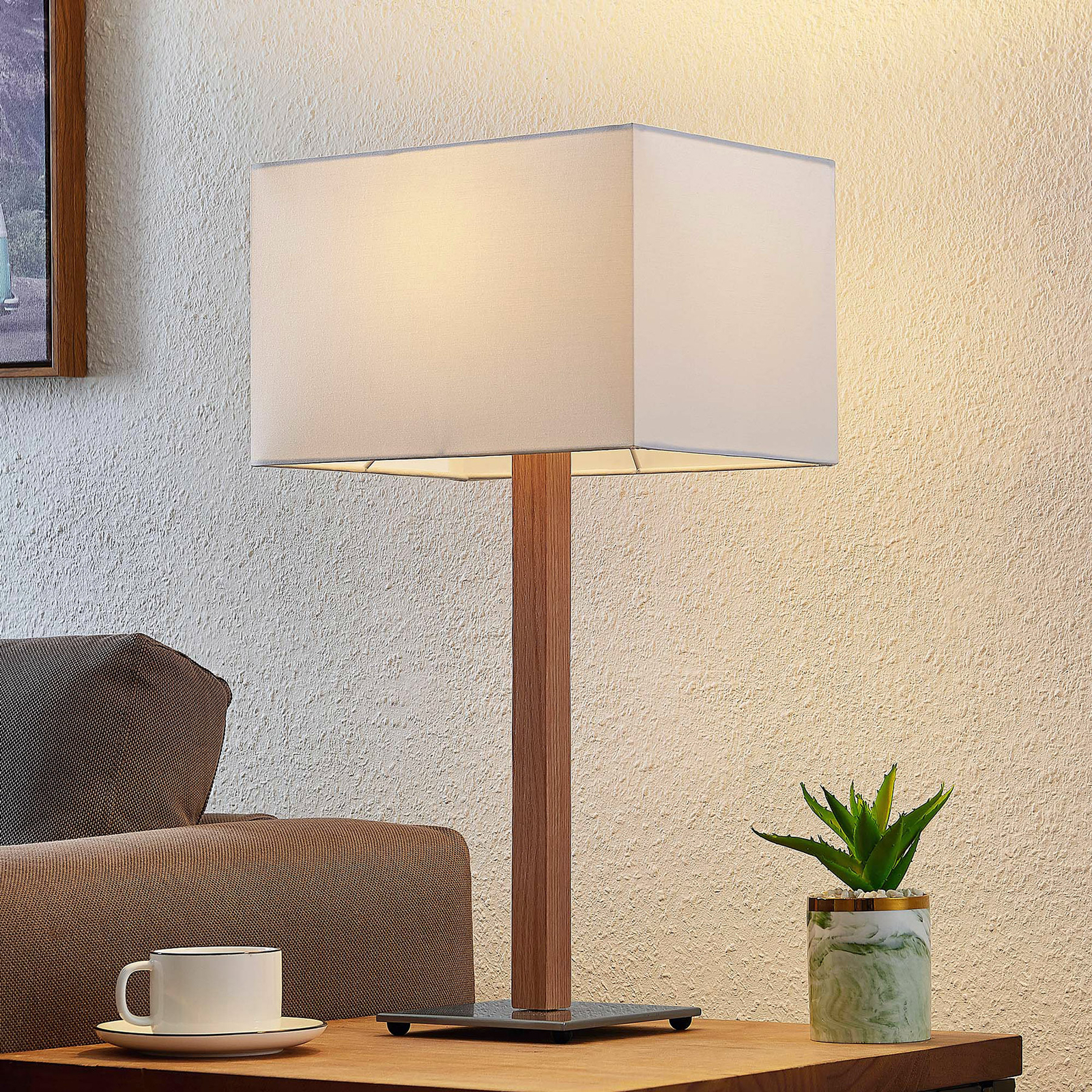 Lucande Heily lámpara de mesa, angular, blanco
