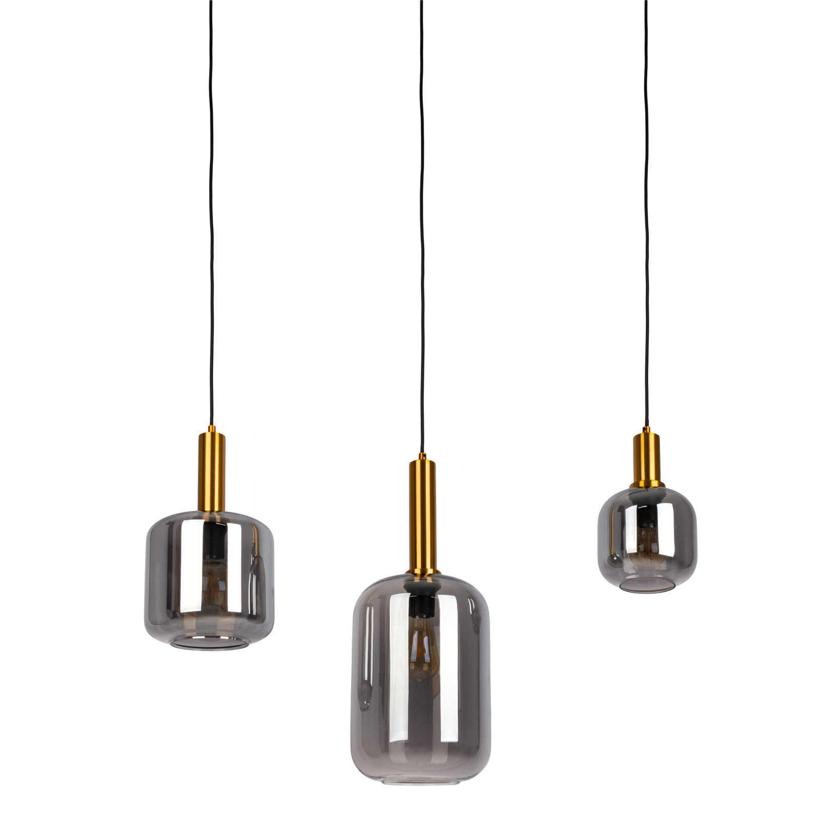 Hanglamp Fumo, rookglas, 3-lamps, lineair