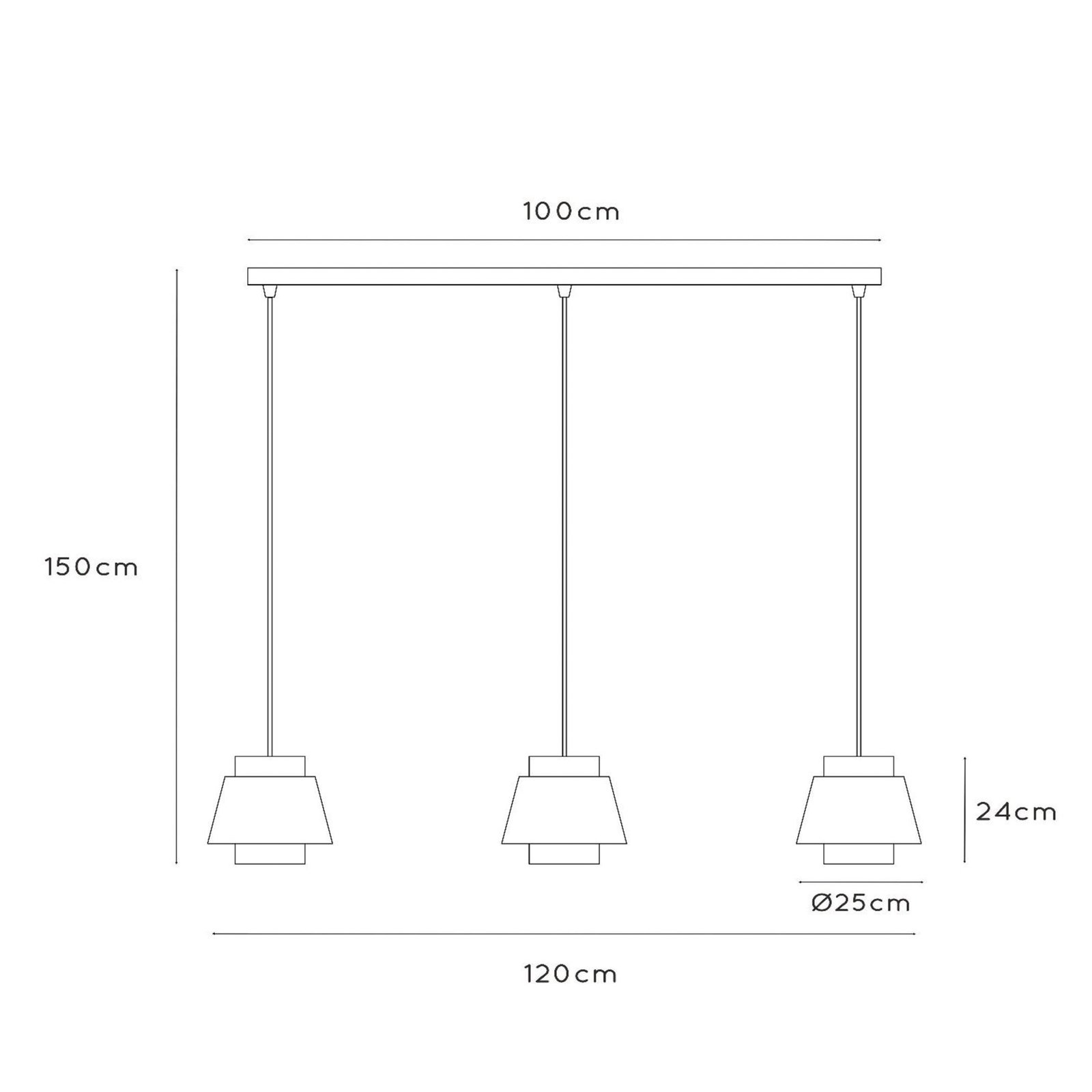 Suspension Tribute, 3 lampes, linéaire, textile, beige