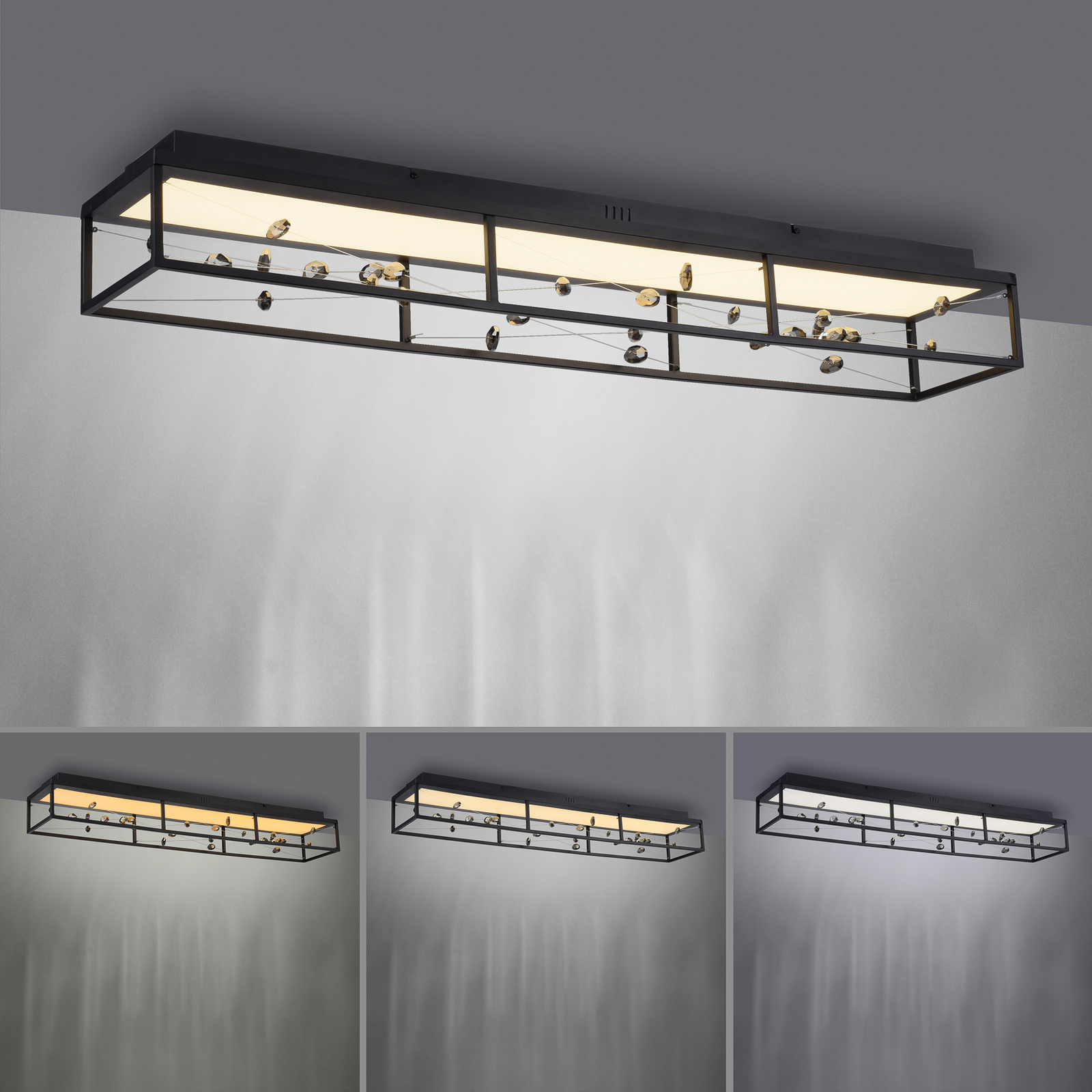LED lubų šviestuvas „SKINA“, juodos spalvos, 112 cm, CCT, reguliuojamas, su LED lubų šviestuvas „SKINA“, juodos spalvos, 112 cm, CCT, reguliuojamas, su