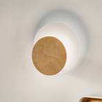 Circle fali lámpa, fehér, világos fa díszlappal