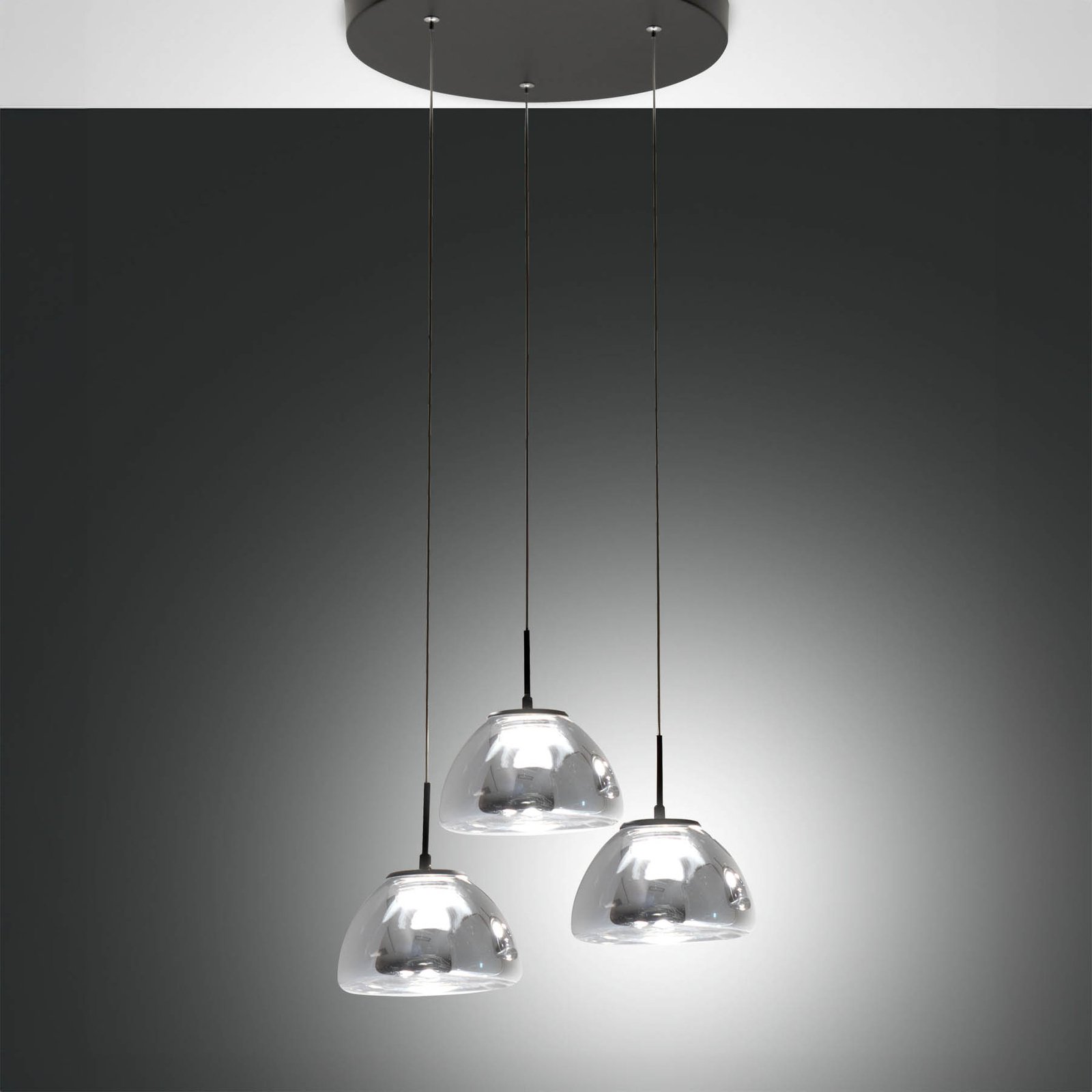 Lucille LED pendant light, 3-bulb, smoke grey, CCT, dimmable