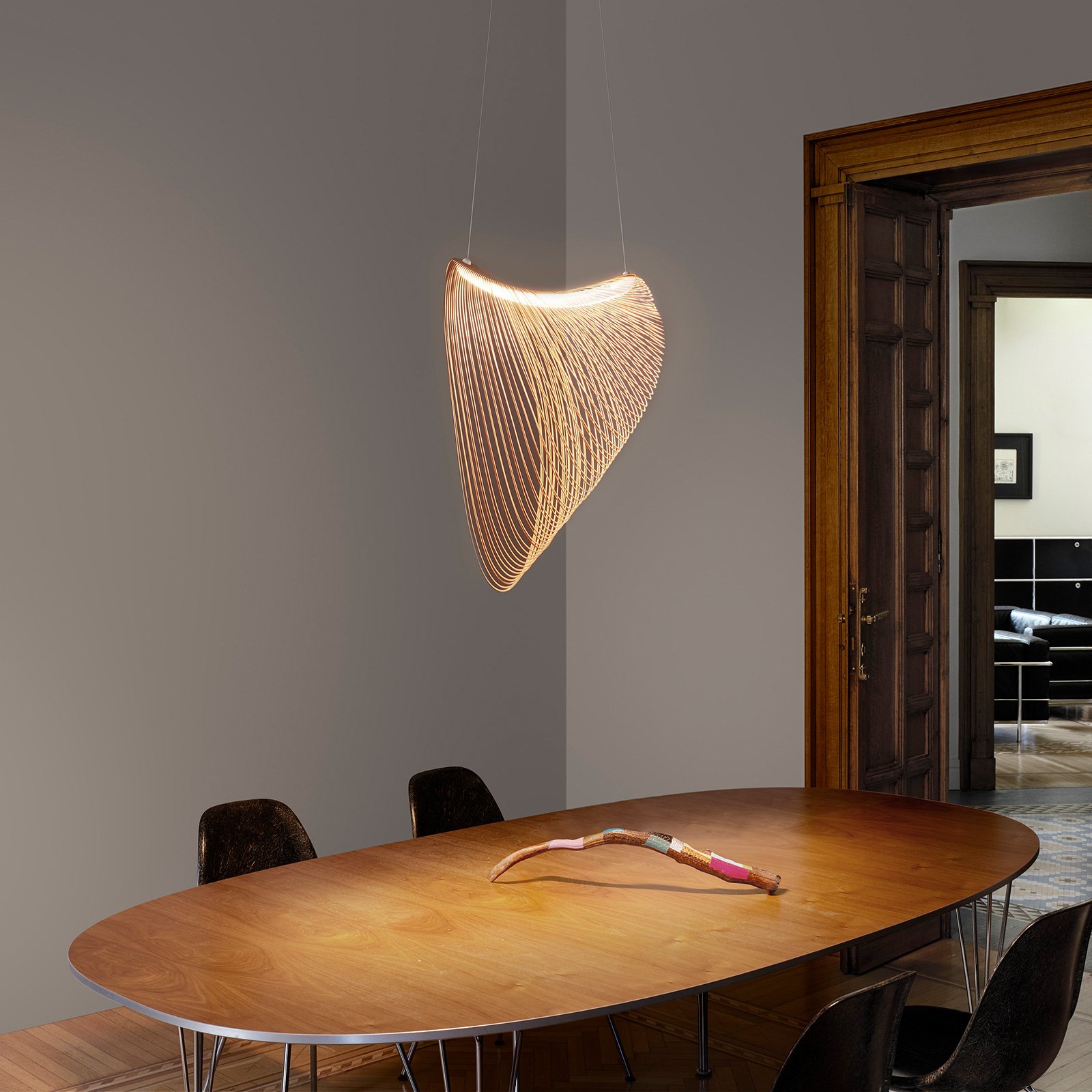 Luceplan Illan LED wooden hanging lamp Ø 100 cm