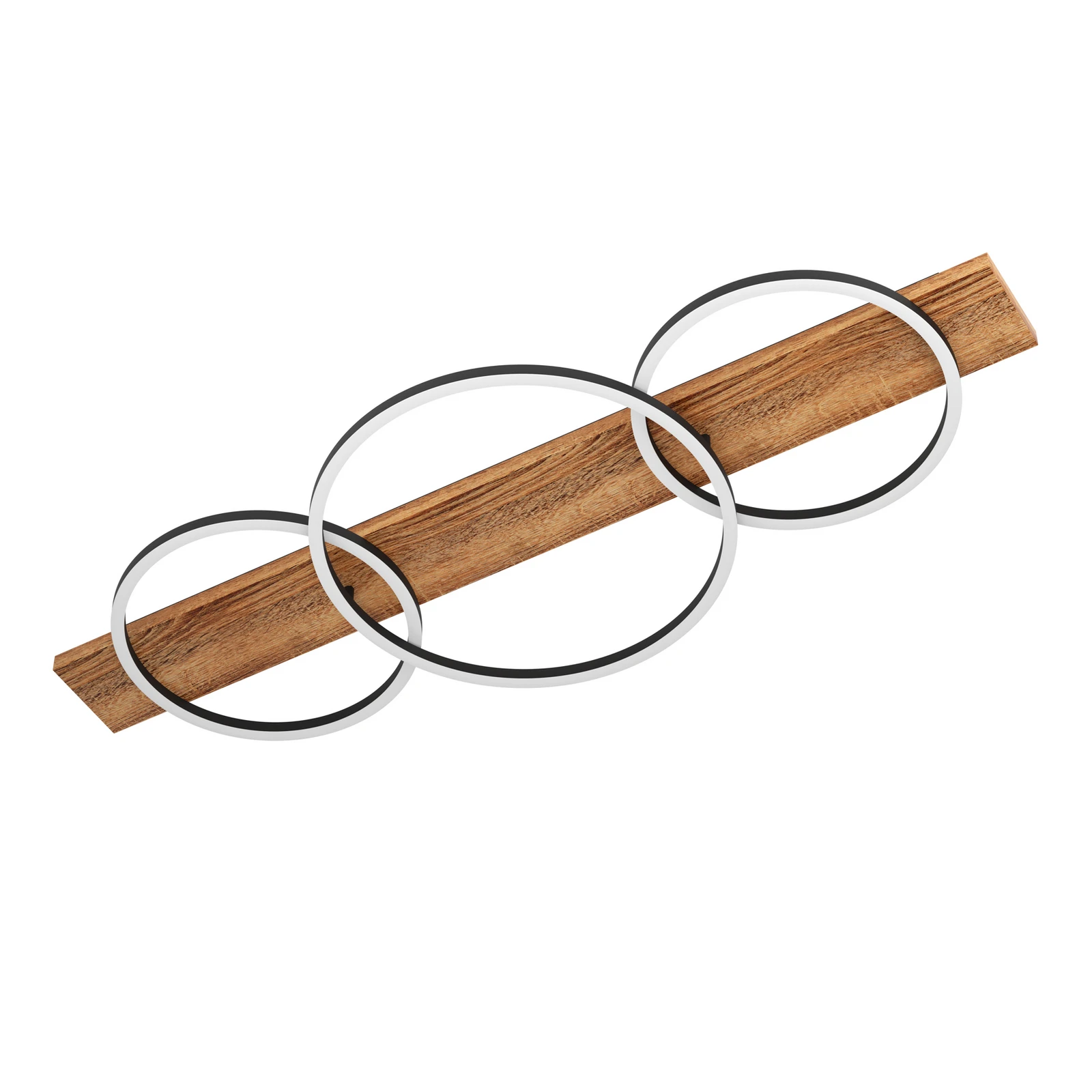 Plafonnier LED Boyal, noir, longueur 101 cm, bois, à 3 lampes.