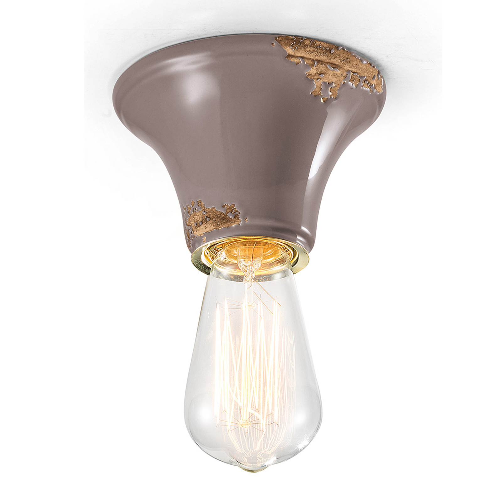 Ferro Luce C132 vintage ceiling light dove, for Living / Dining Room, ceramic, E27, 77 W, energy efficiency: A++, H: 8.5 cm