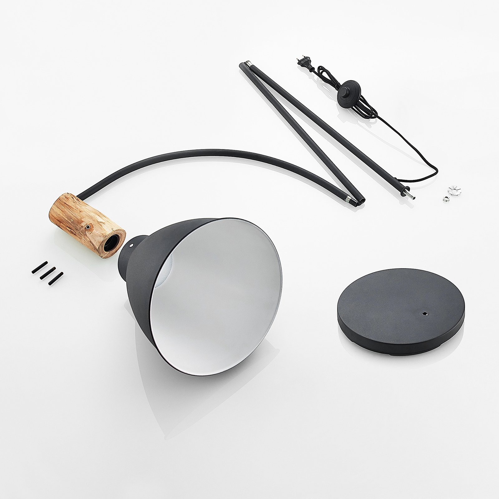 Trebale Floor Lamp Black/Light Wood - Lindby