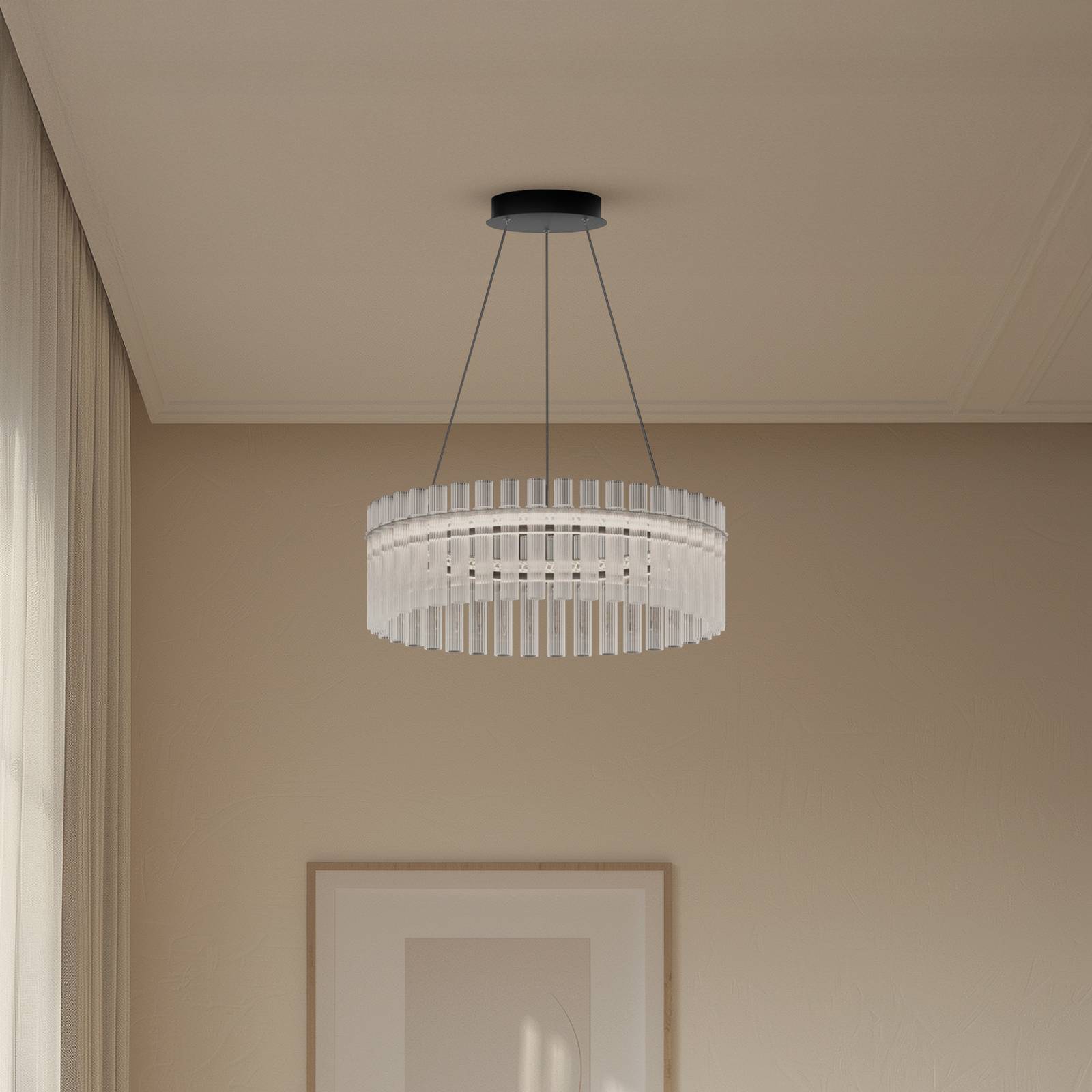 Lucande Żyrandol LED Luma, pierścień, czarny, szkło, Ø 60 cm