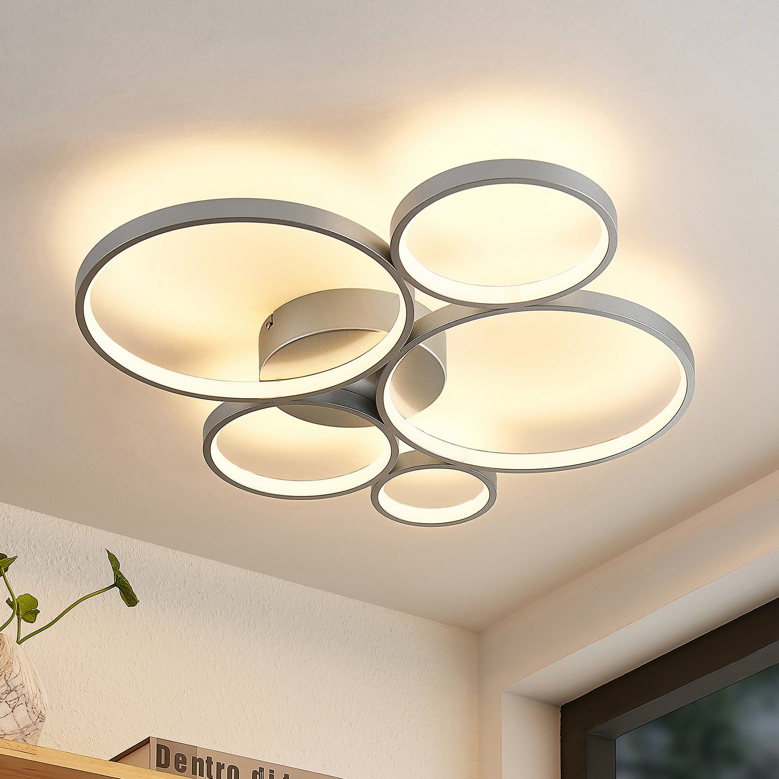 Lindby Jorven LED ceiling lamp, 5 circles dimmable
