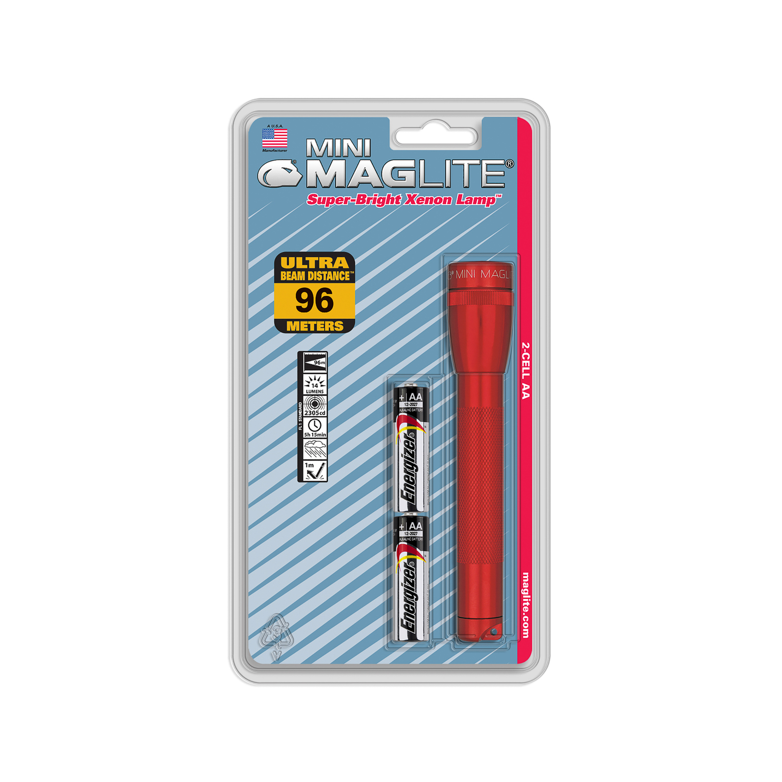 Maglite Xenon lukturītis Mini, 2 baterijas AA, sarkans