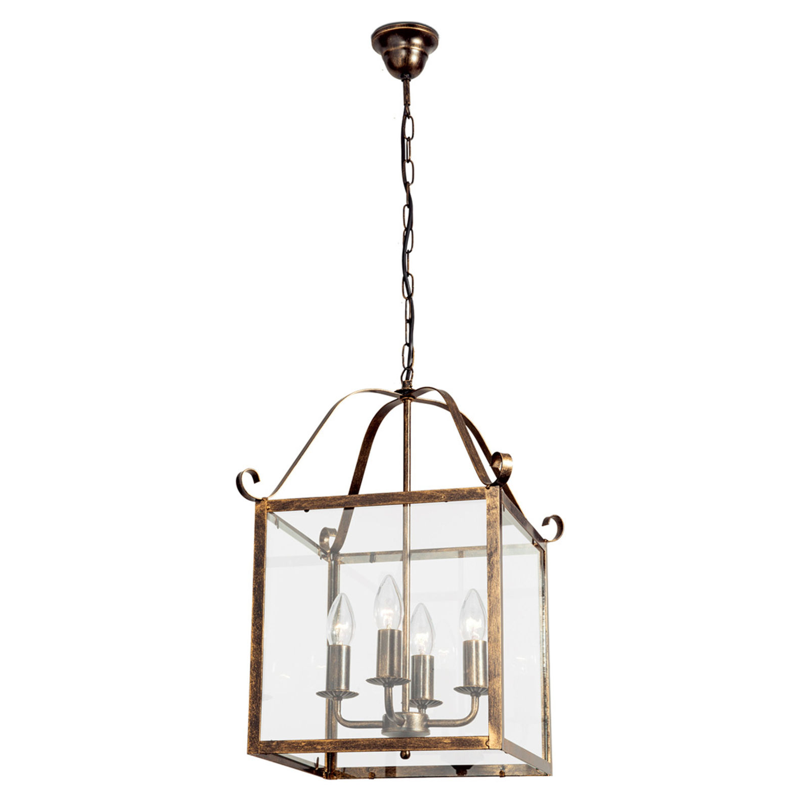 Hanglamp Manto, hoekig, goud antiek, 4-lamps