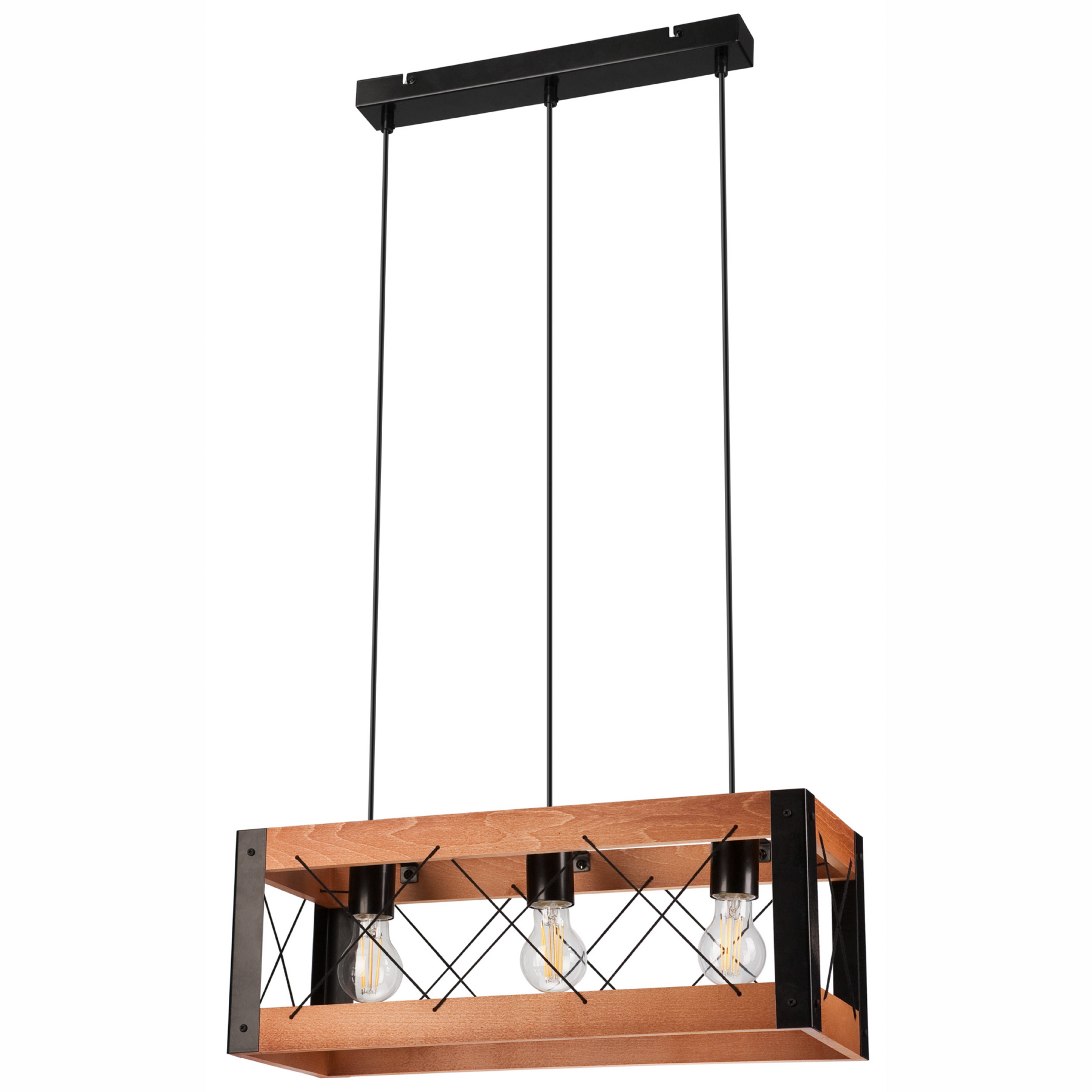 Envostar Lee suspension bois/noir à 3 lampes