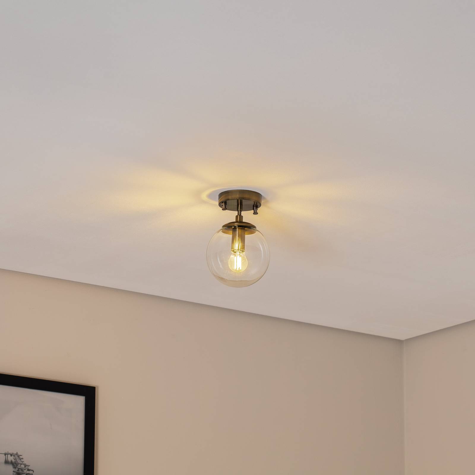 Deckenlampe Atmaca 10215, goldfarben antik, Glas klar Ø 15cm günstig online kaufen