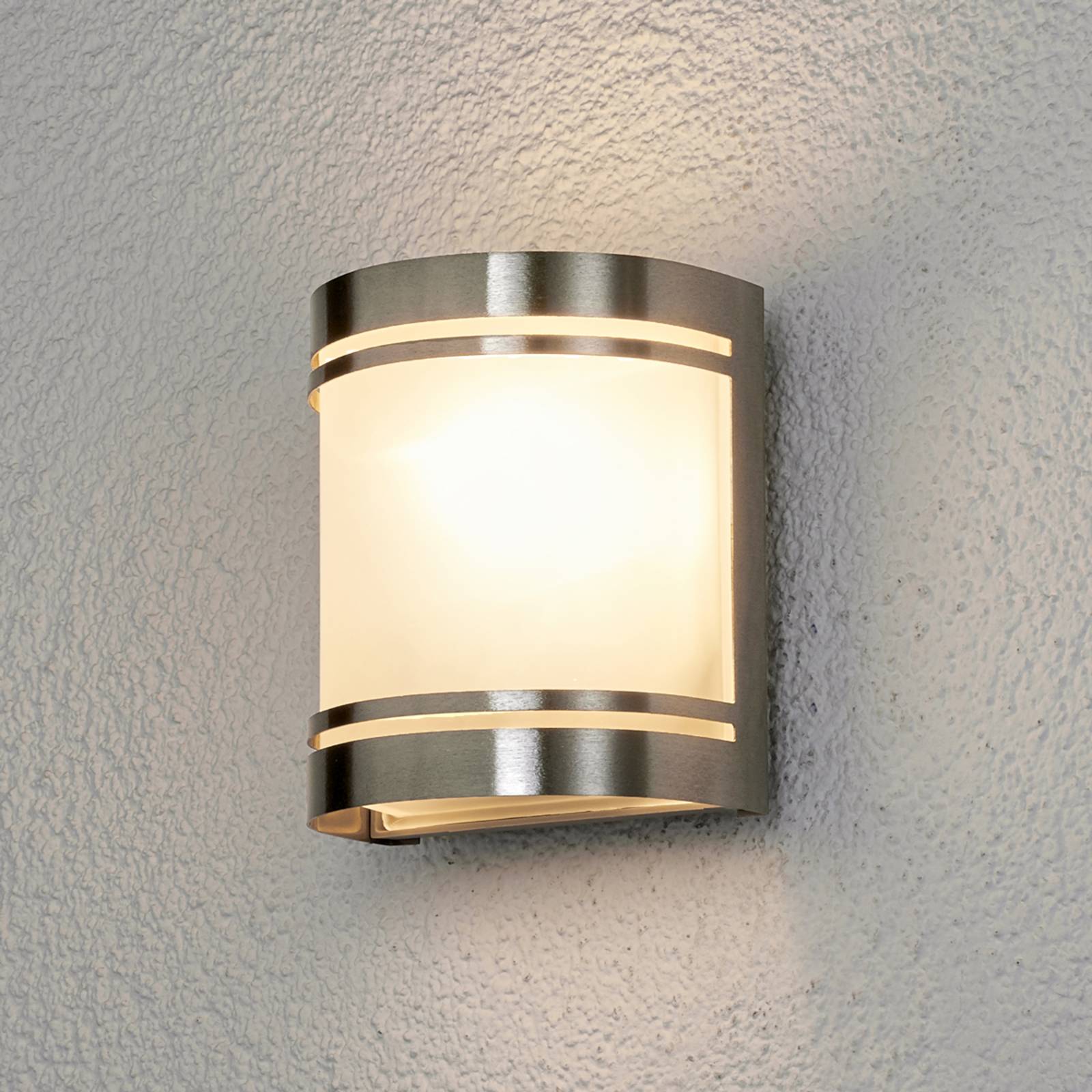 Lindby Stainless steel wall light Lenea, stainless steel, glass, E27, 60 W, W: 10.5 cm, H: 15.5 cm