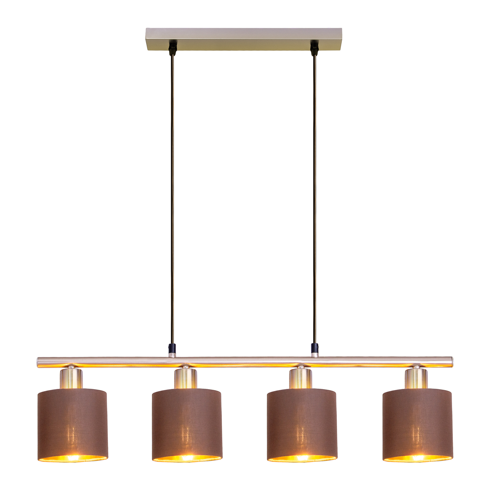 Maron hængelampe, 4 lyskilder, stof, brun/guld