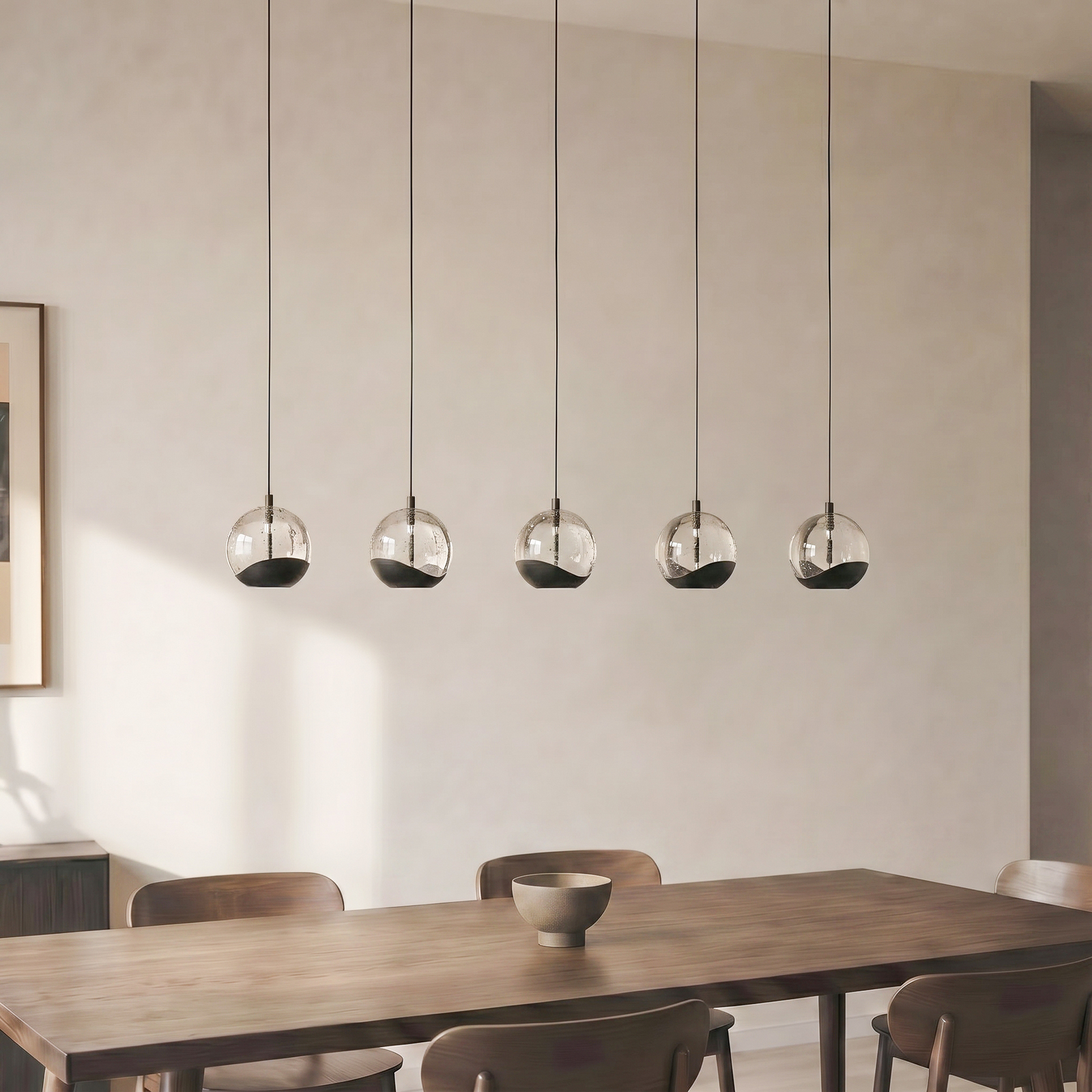 Candeeiro suspenso LED Lucande Hayley, preto, 5 lâmpadas, alongado