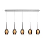 Hanging light Belle, smoke grey/nickel, length 110 cm 5-bulb glass