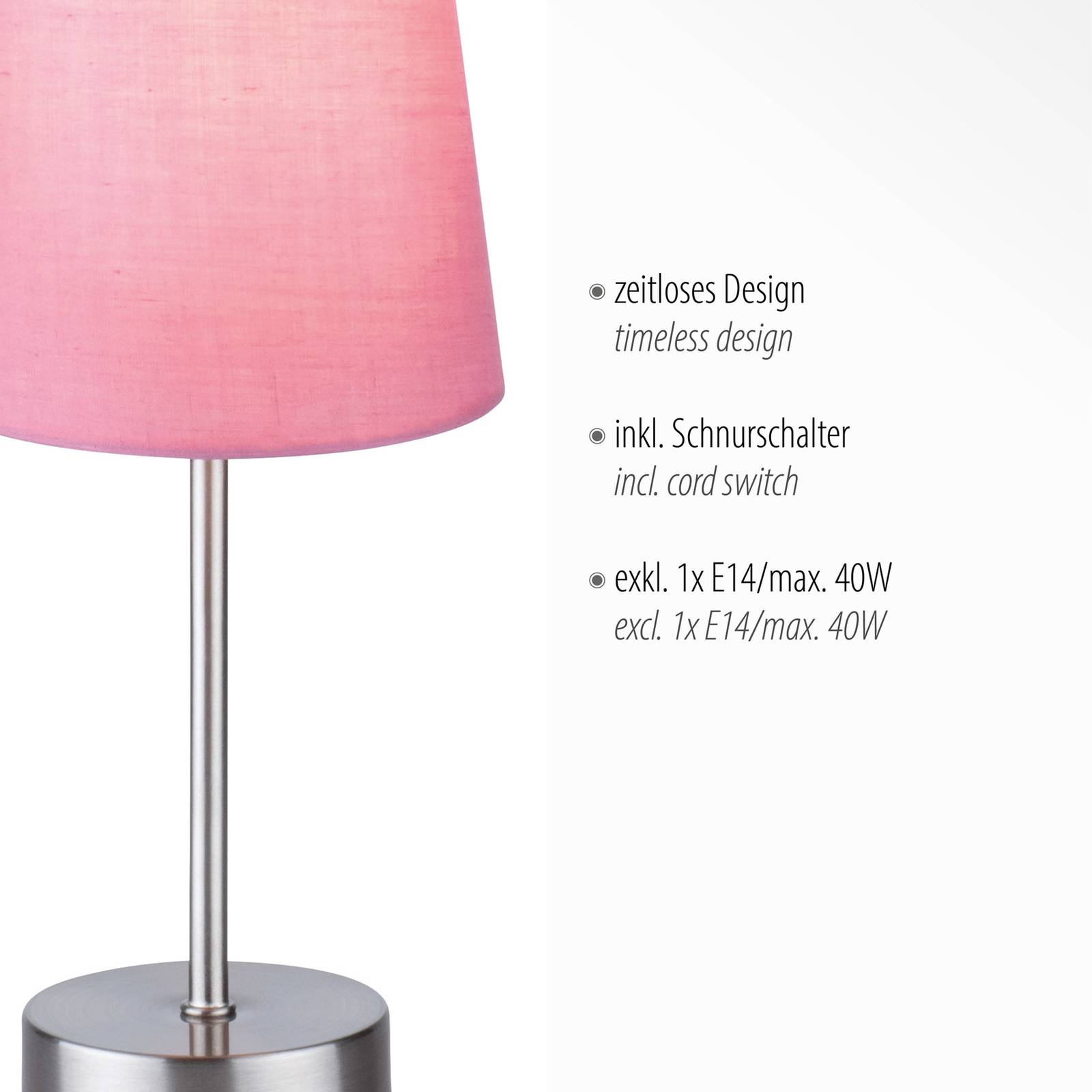 Leuchten Direkt Heinrich bordlampe med stofskærm rosa