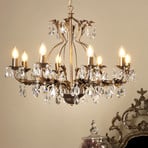 Chandelier Teresa, 12-bulb, bronze-coloured, crystal