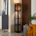 Lindby floor lamp Birta, shelf, wood, black, 159cm