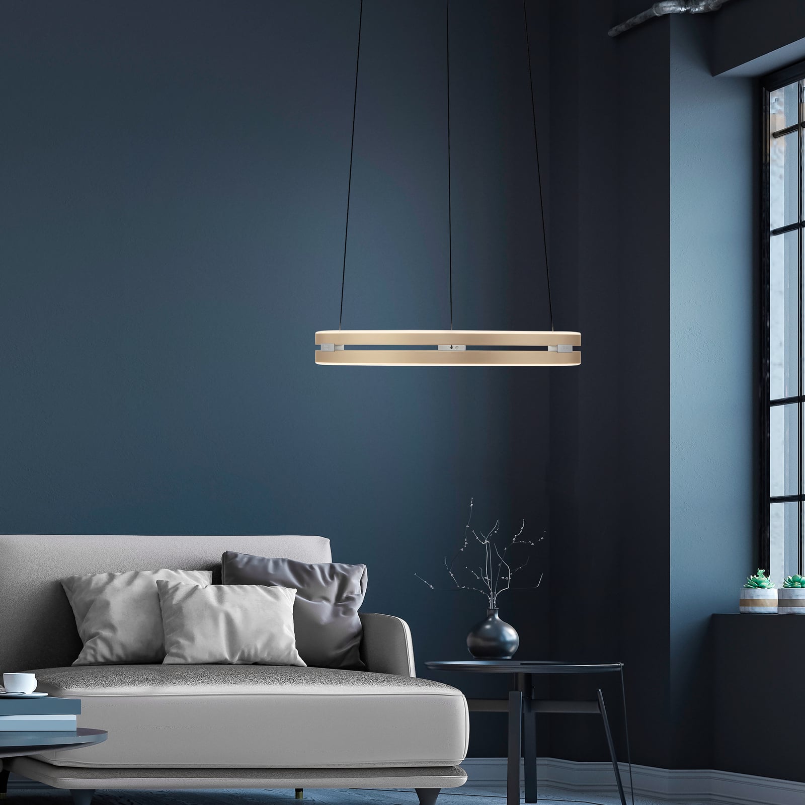 E-Loop LED-Hängelampe, ivory gold, Ø 50 cm, Alu, CCT - PURE E-Loop LED-Hängelampe, ivory gold, Ø 50 cm, Alu, CCT - PURE