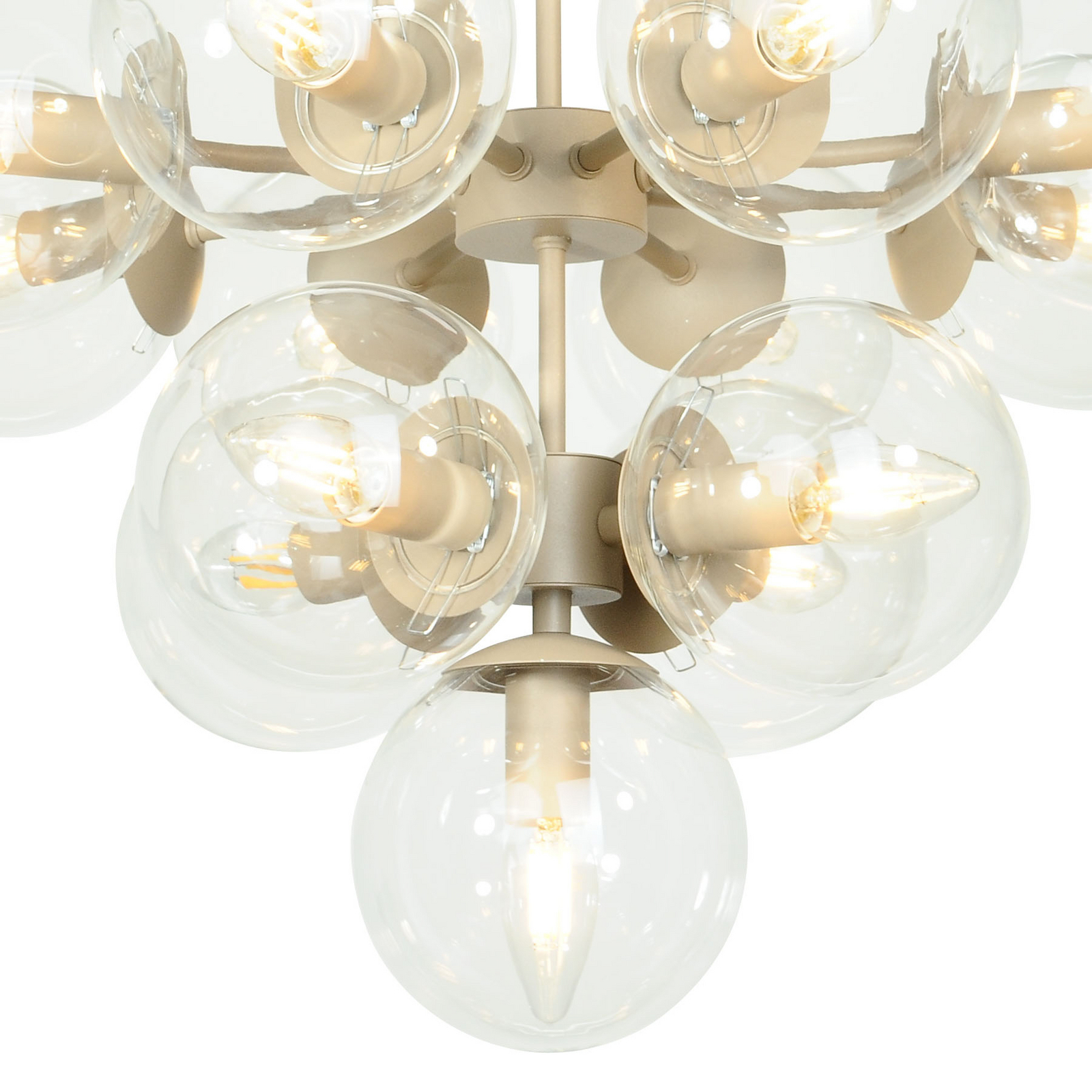 Zumba ceiling light, grey-beige/clear, 13-bulb, glass