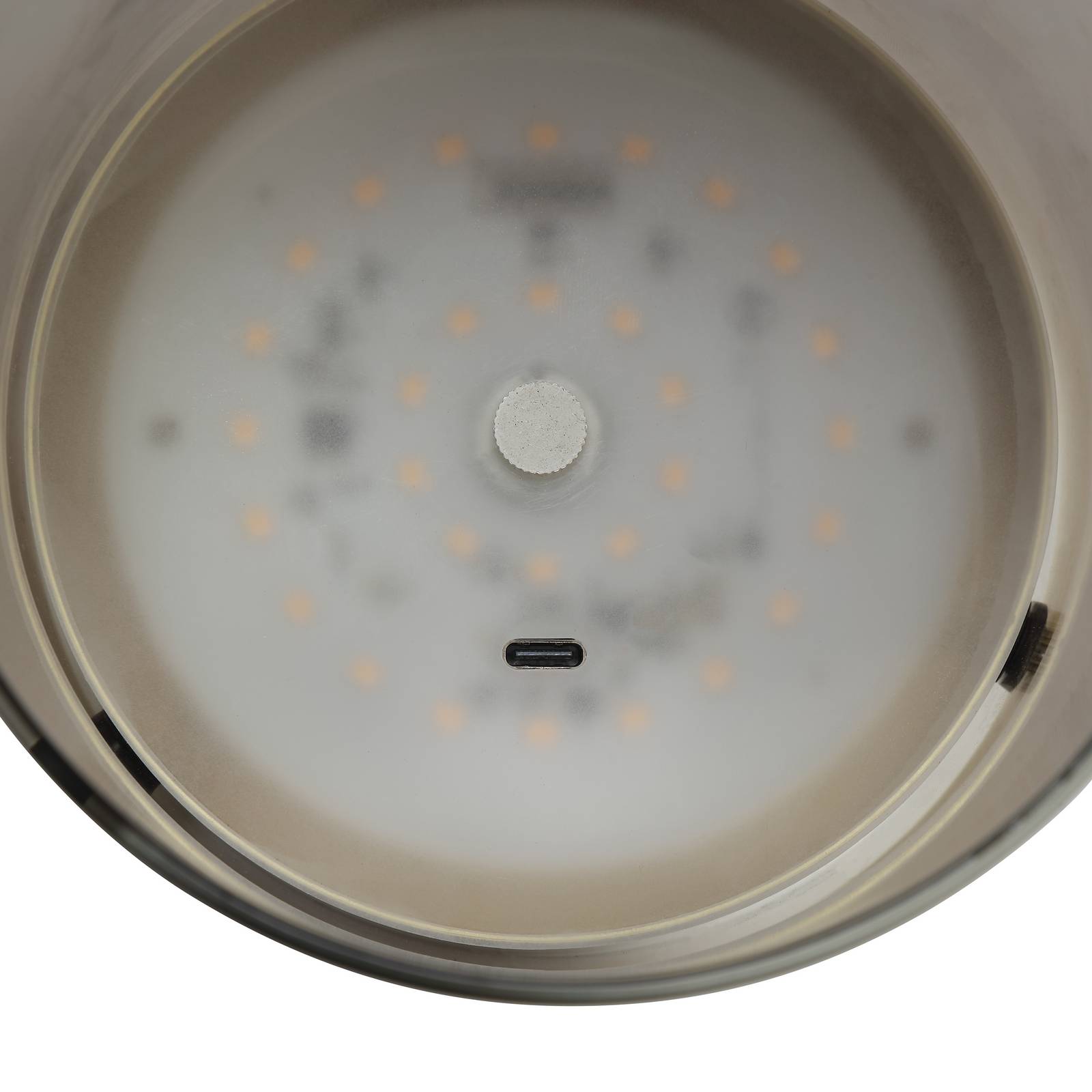 Lampa stołowa LED Lumeo, Ø 13 cm, kolor mosiężny/dymnoszary