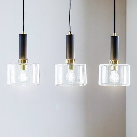 Suspension Viva, transparente/noire/laiton, 3 l.
