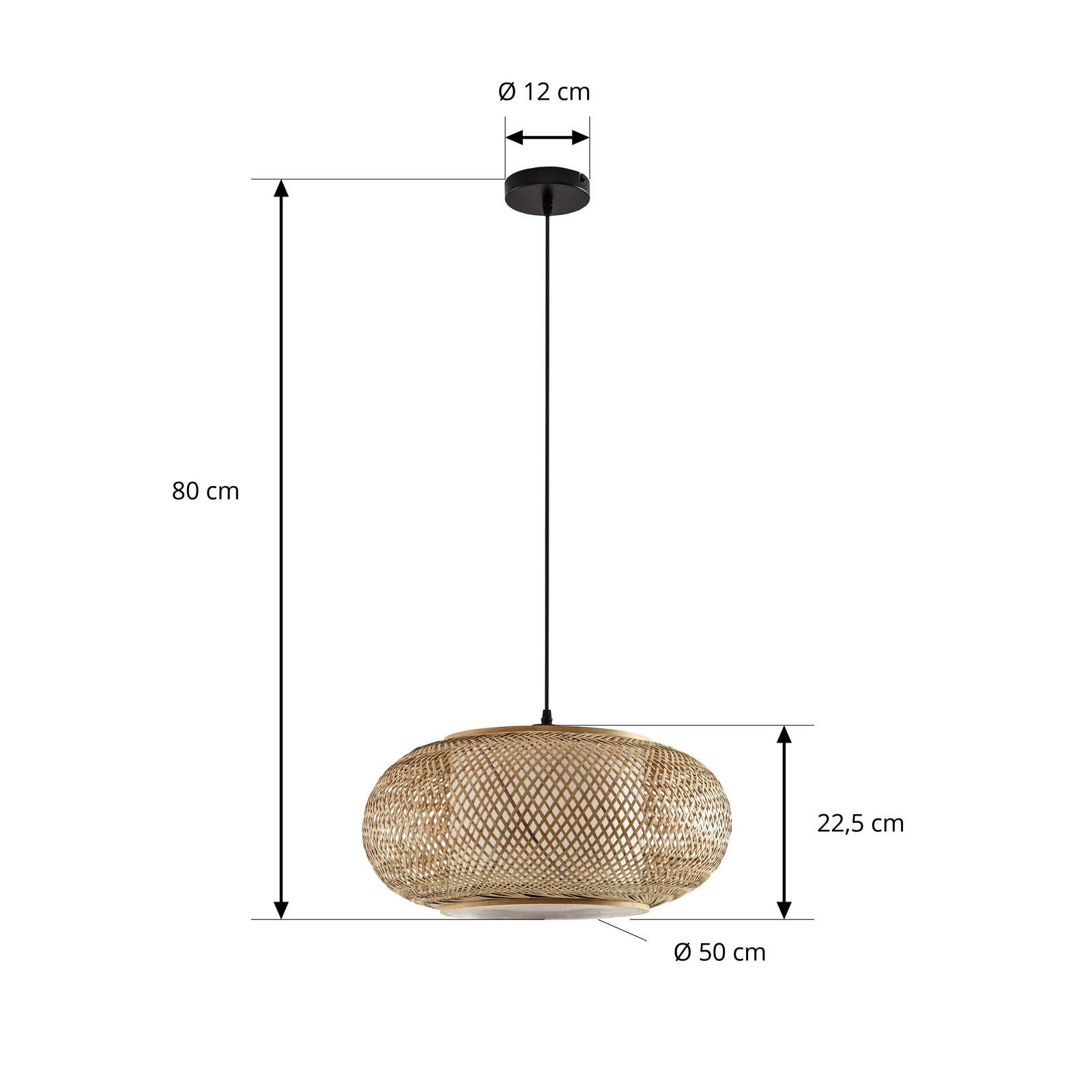 Żyrandol Lindby Romaine, kolor naturalny, Ø 50 cm, bambus, E27