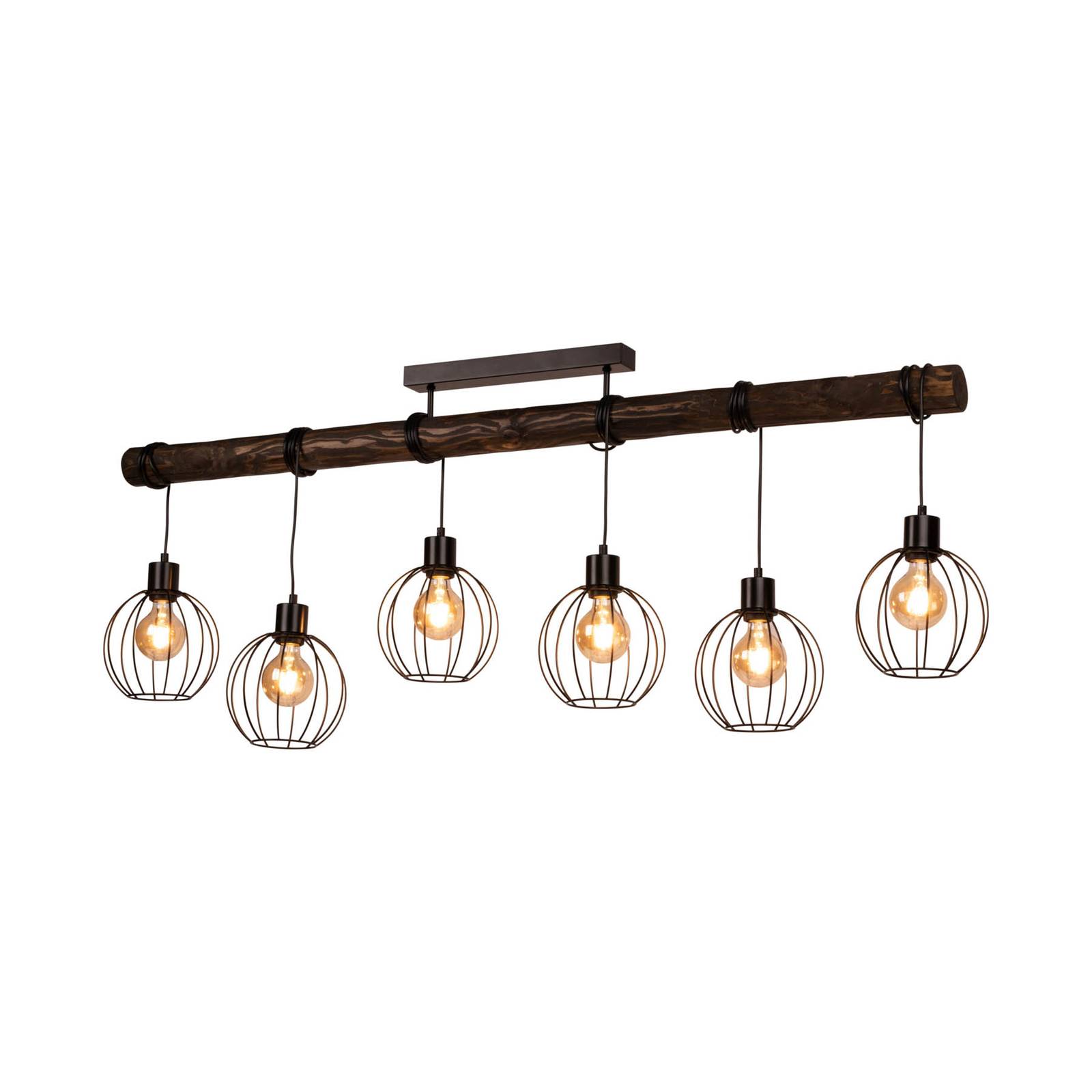 Taklampa Karou, 6 lampor, nötträd