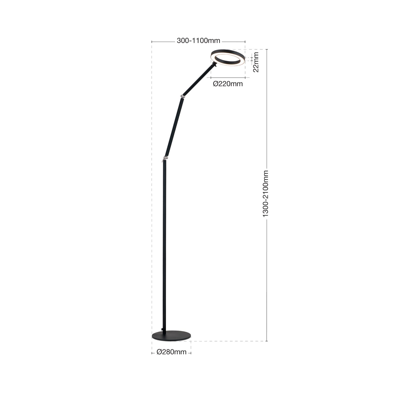 LED-Stehlampe Ringo, schwarz, Metall, verstellbar, dimmbar