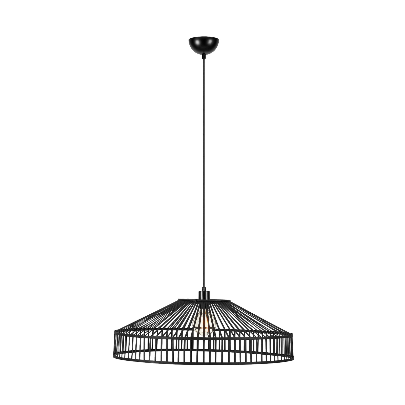 Lampa wisząca Tapa, wtyczka, czarny, bambus, Ø 70 cm