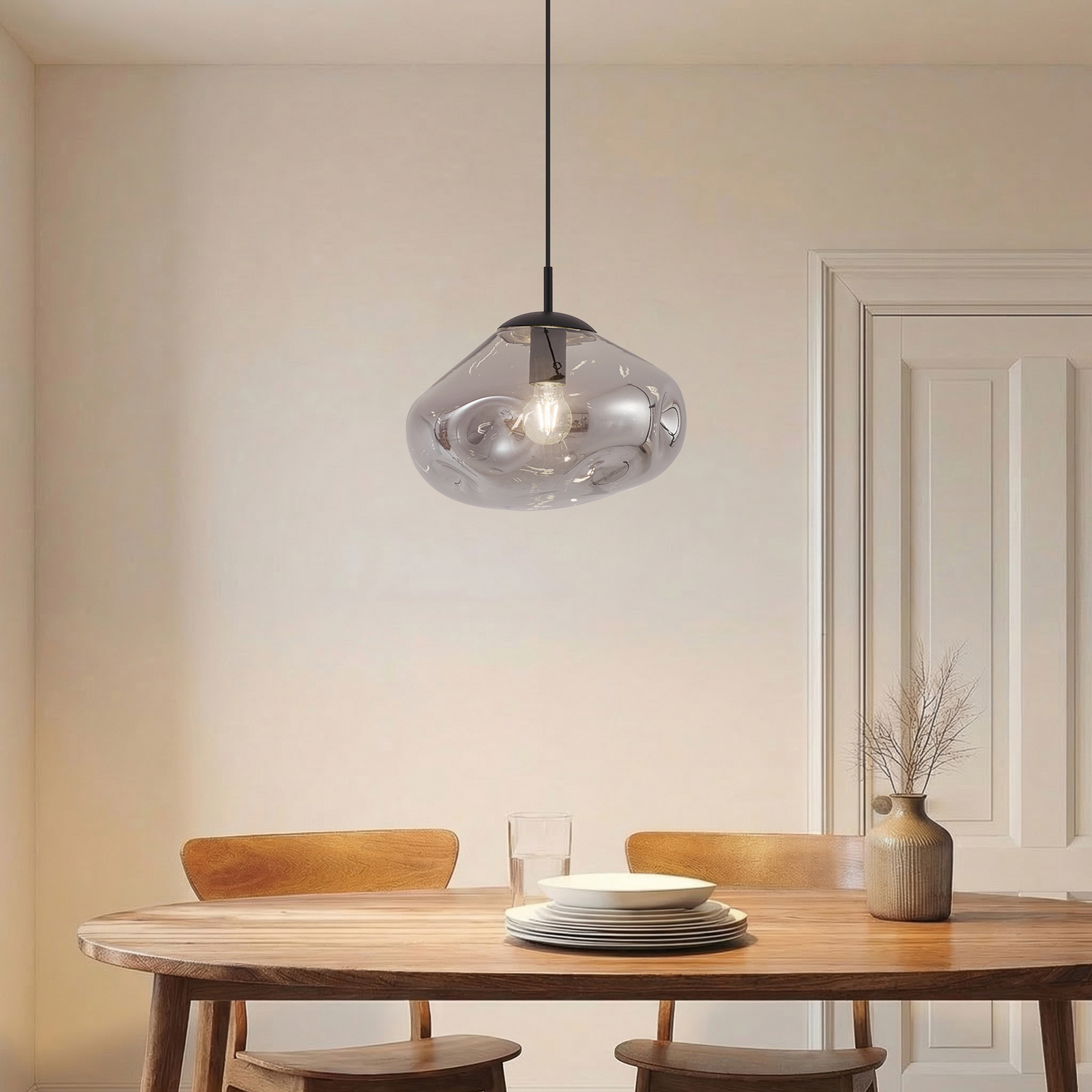 Lindby Висяща лампа Lelia, пушено сиво, стъкло, Ø 35 cm