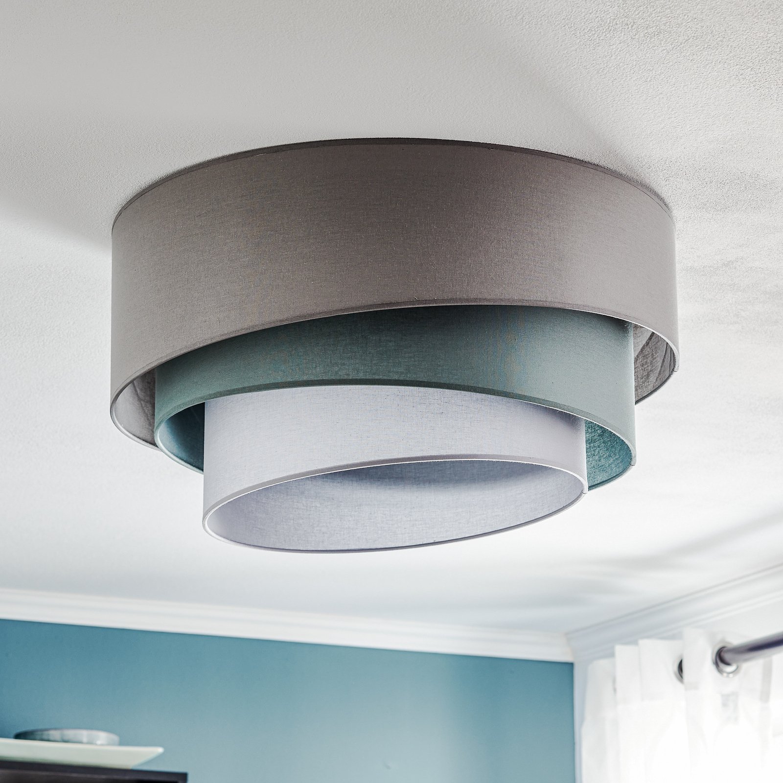 Trio monocolor Deckenlampe, Ø60 cm, grau, Textil - Euluna